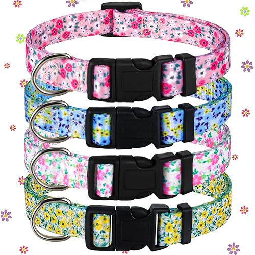 4 Pack Dog Collar Floral Breakaway Pet Collars Adjustable Spring and Summer Pet Collar Floral Dog Collar for Pet Dog Puppy Summer Decoration (Large)
