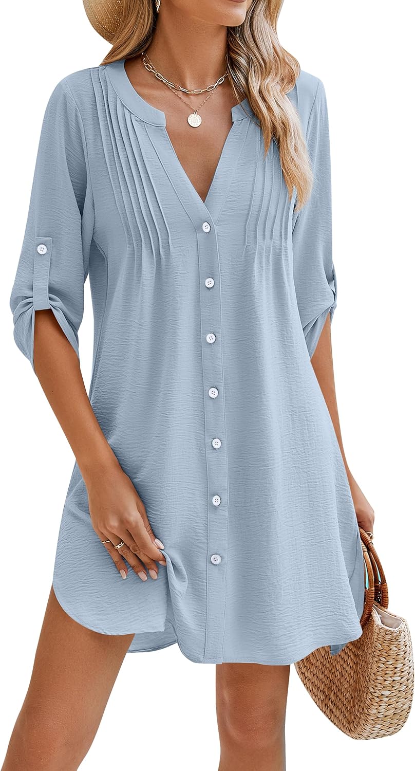 BMJL Women Beach Cover Ups V Neck Button Down Swimsuit Coverup Swimwear Bathing Suit Cover Up 2026