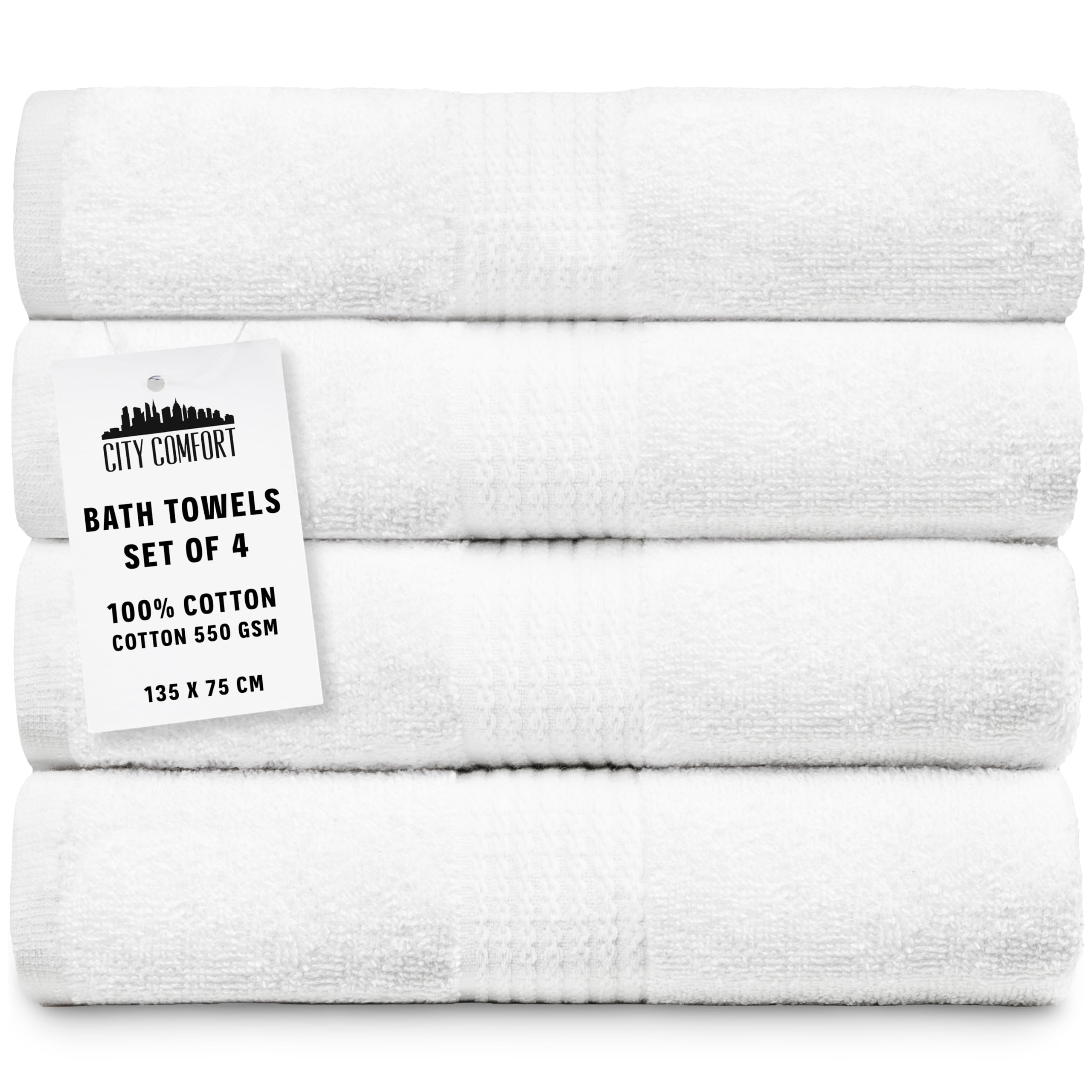 CityComfort Bath Towels Set of 4 100% Cotton 29.5 × 53.1