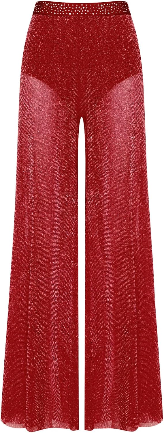 iiniim Women's See Through Mesh Lyrical Dance Pants Modern Dance Costume for Stage Performance