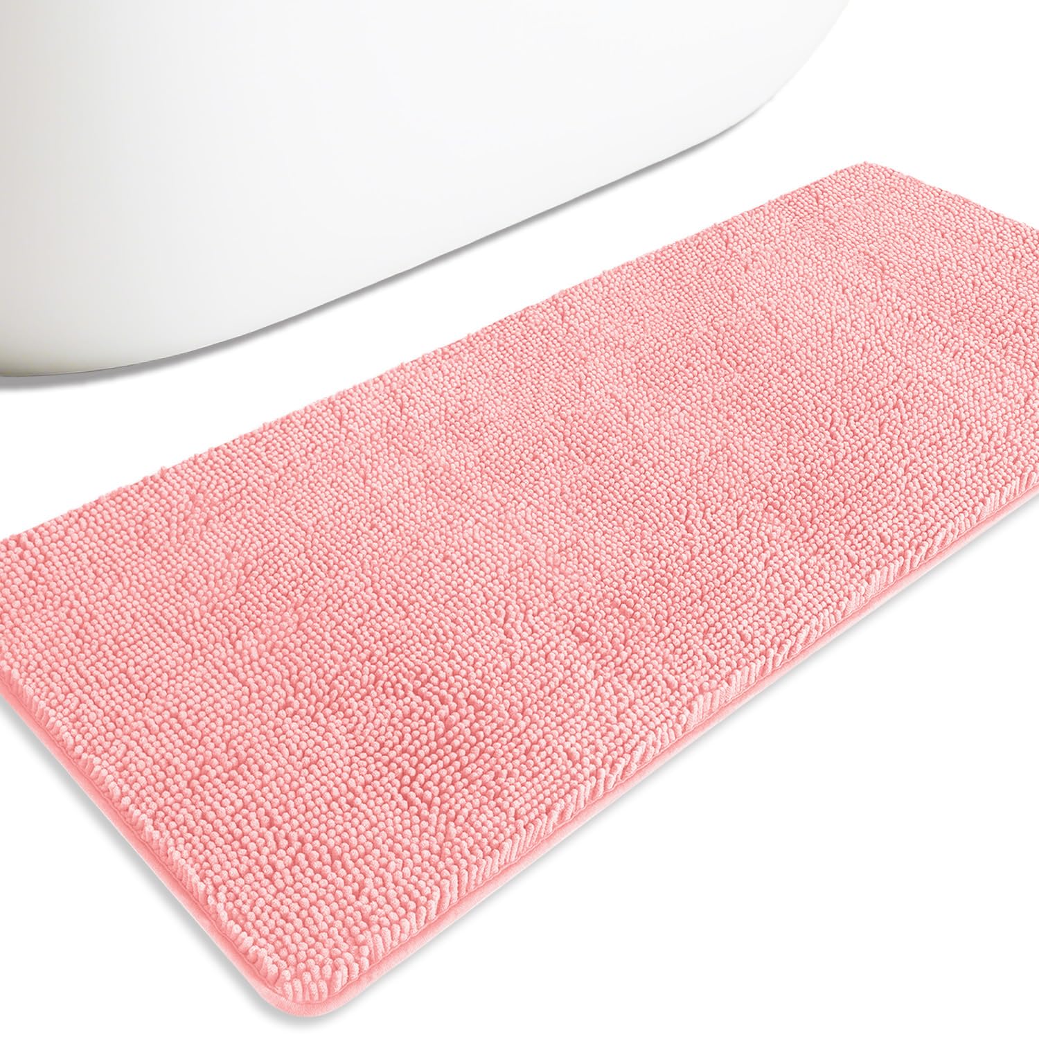 PureSwan Bathroom Runner Rug 24 x 60 Inch – Extra Large Long Bath Mat | Absorbent and Washable Thick Chenille Bath Rug Non-Slip Runner Rug for Bathroom, Shower, Sink(Pink)