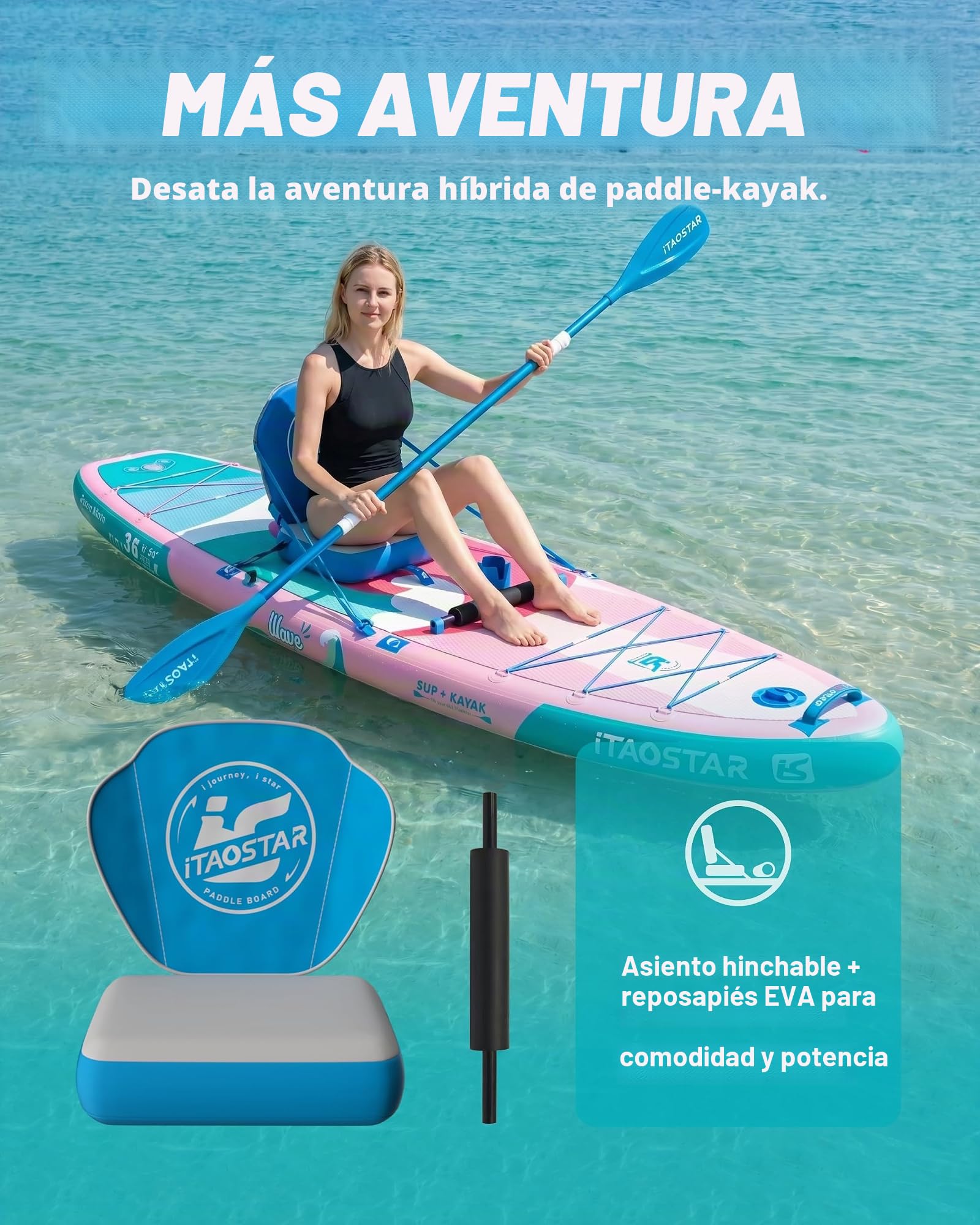 Tabla de Remo Extra Ancha de 11'6" × 36" con Asiento, Accesorios Premium para Tablas de Sup, Aletas Personalizadas, Tablas de Remo inflables para Todos los Niveles