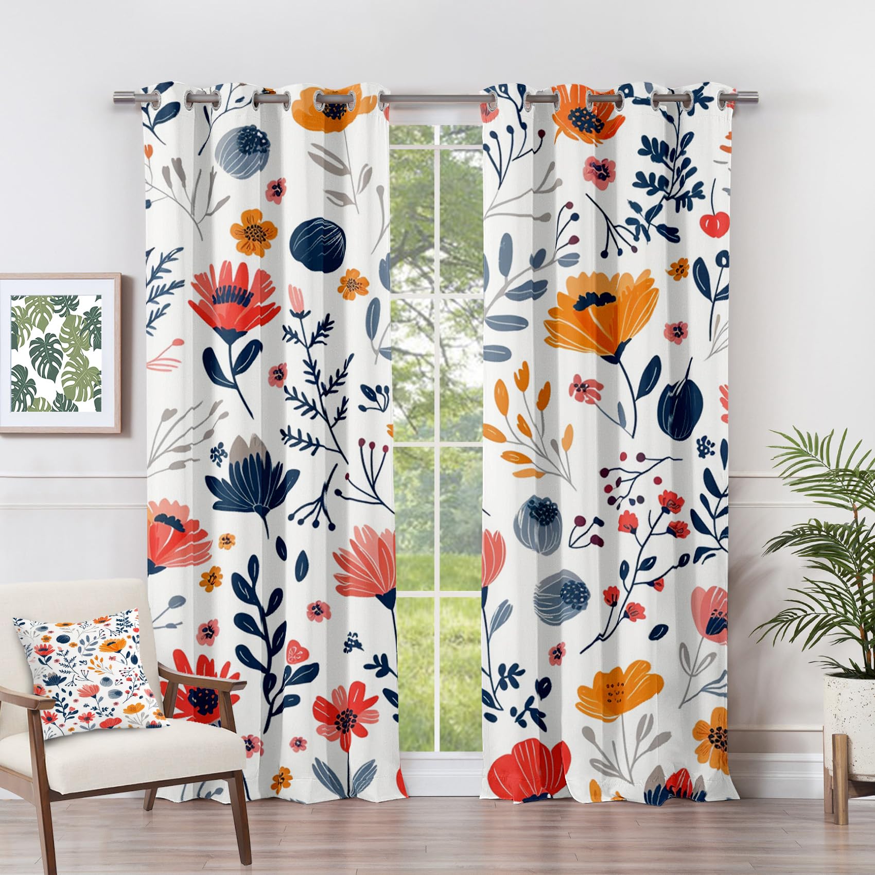 Vorhänge Wilde Blumen - Bunt Blumen Botanische Fenster Gardinen mit Ösen, Vorhang Blickdicht Verdunklungsvorhänge Thermovorhang für Wohnzimmer Schlafzimmer Deko 2er Set, H 175 x B 140 cm I#-50
