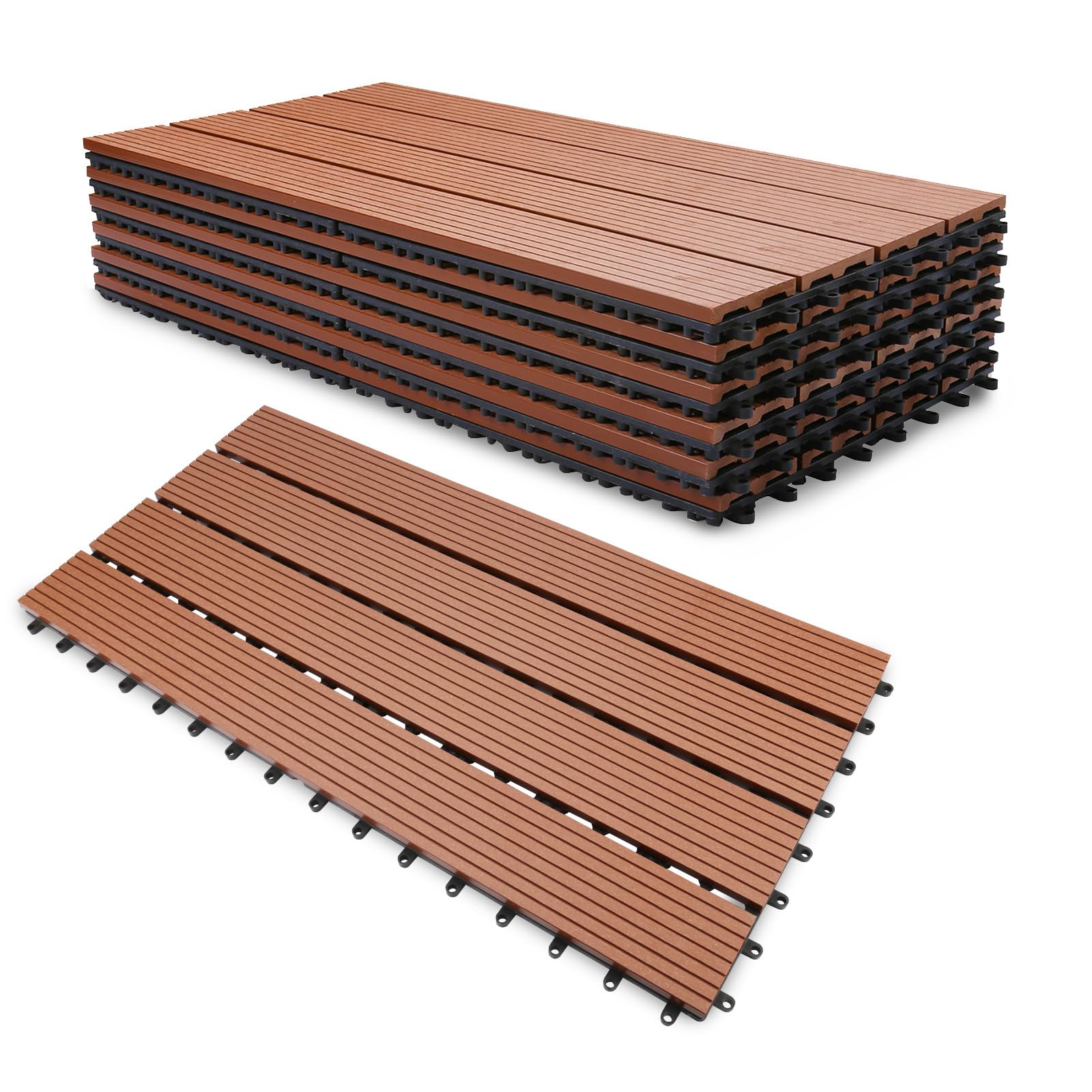 Piastrelle per terrazze, piastrelle a clic, terrazze e balconi in 30 x 60 cm, colore marrone. Decking con drenaggio, 12 pezzi (2 m²) come rivestimento per pavimenti di facile manutenzione.