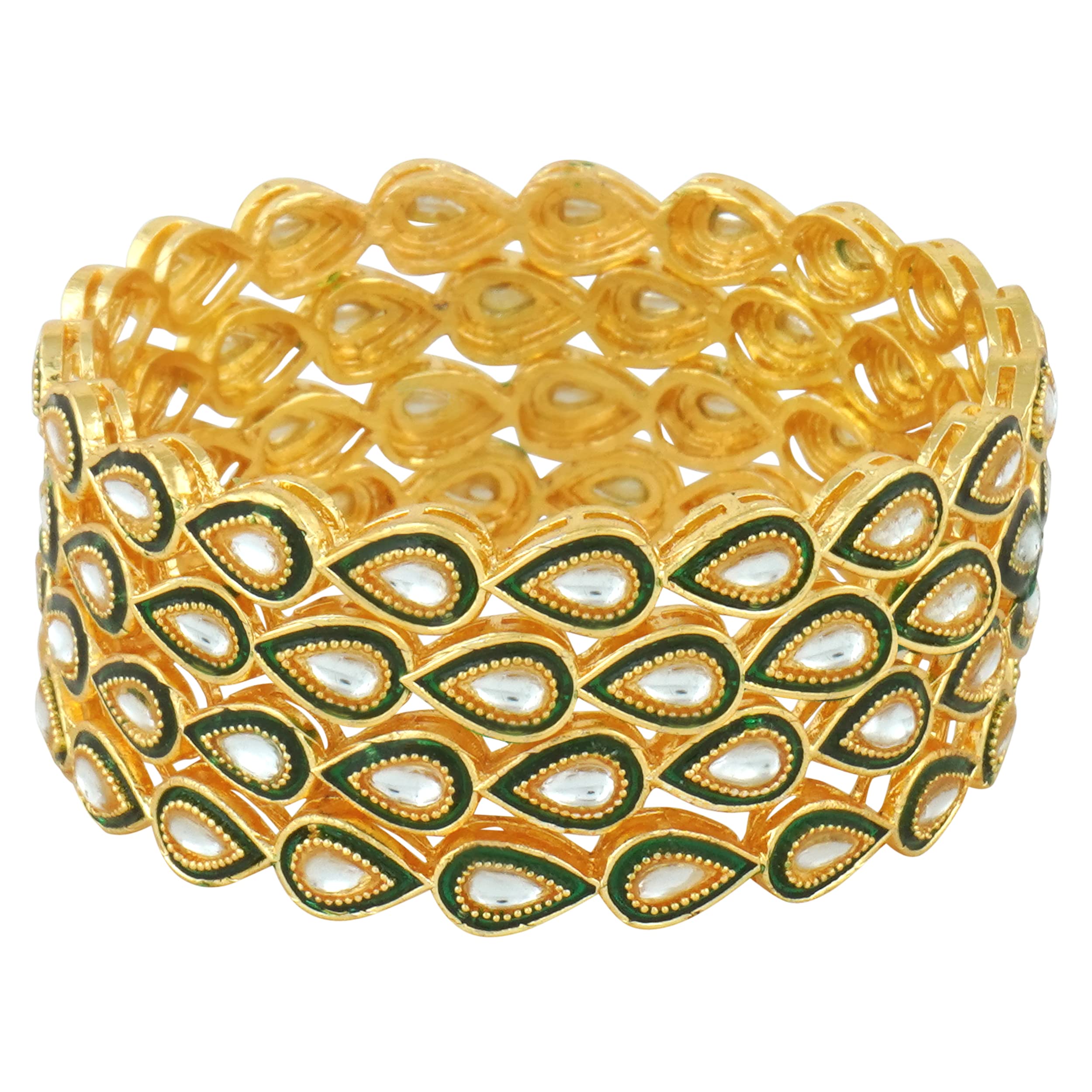 Mansiyaorange Four Green Hand Meena White Kundan Work Floral Golden Plated Bangles/Bangdi/Chudi/for Women (2.8) (B0C41BP8JB) Amazon Price History, Amazon Price Tracker