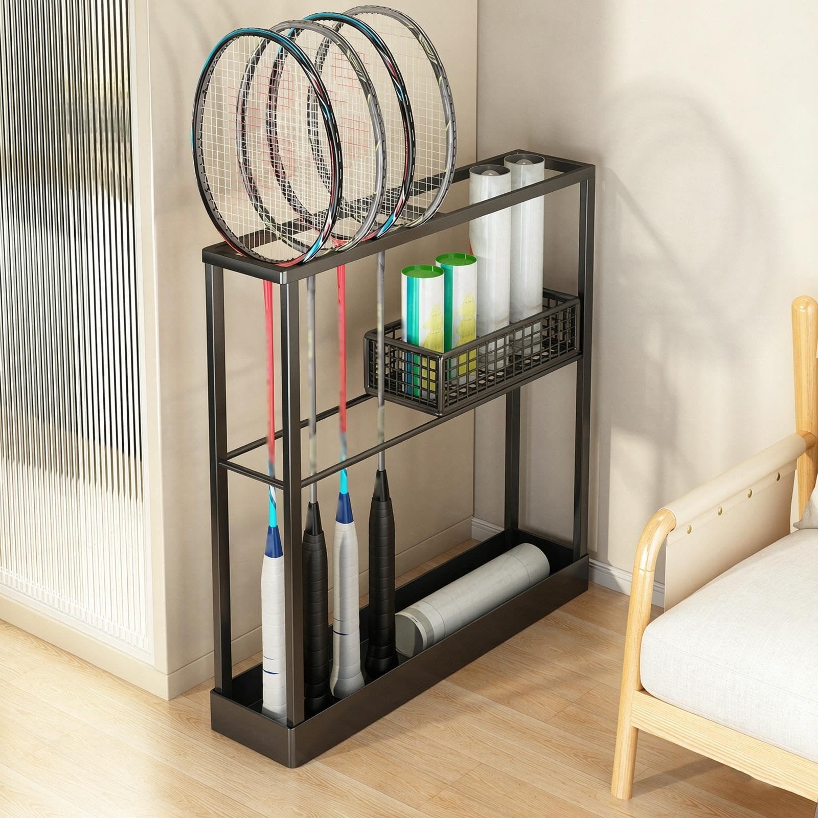 Soporte Expositor Autoportante de Metal Resistente para Raquetas Bádminton,