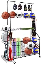 Sport euipment Storage, Garage Sports Equipment Organizer, Ball Storage Rack for Sport Gear, Rolling Sports Ball Storage Cart with Wheels, Indoor/Outdoor