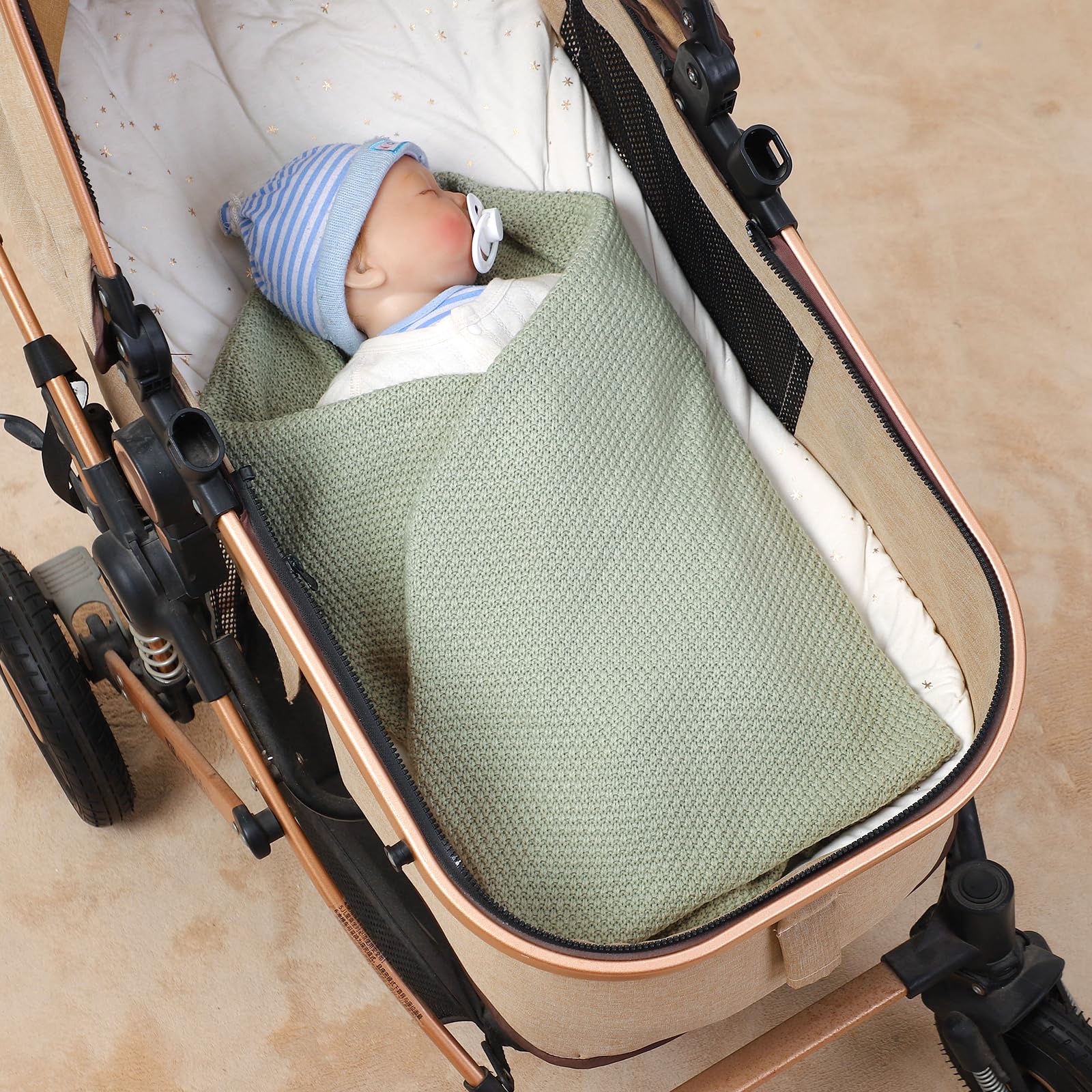 Neiwech Cellular Baby Blanket Knitted Cozy Soft Crib Stroller Receiving Swaddle Blankets for Newborn Boys Girls 100 * 80cm Green - Image 2