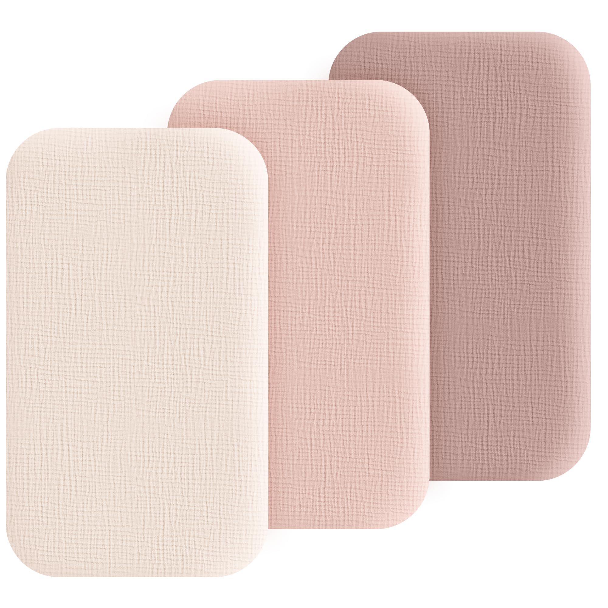 3 Pack Cotton Muslin Baby Bassinet Fitted Sheet for Bedside Sleeper