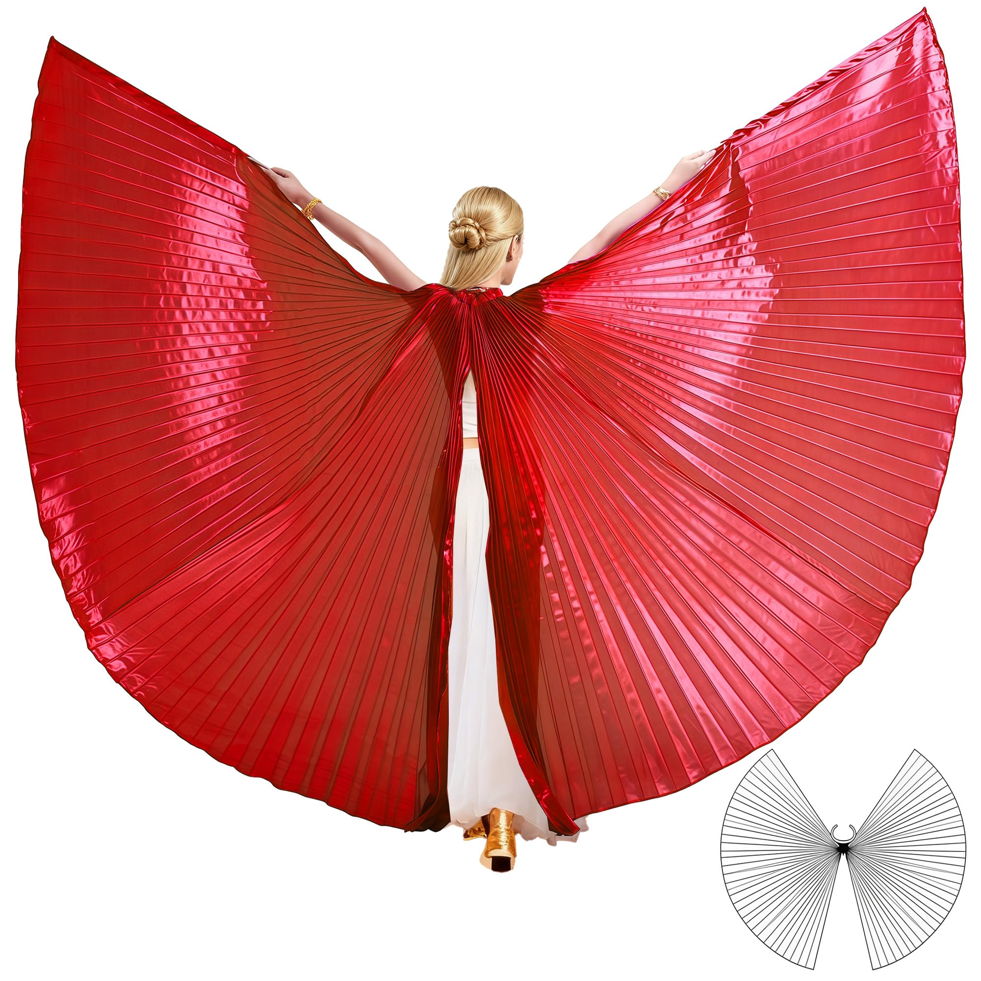 MUNAFIE Belly Dance Isis Wings with Sticks for Adult Belly Dance Costume Angel Wings for Halloween Carnival Performance