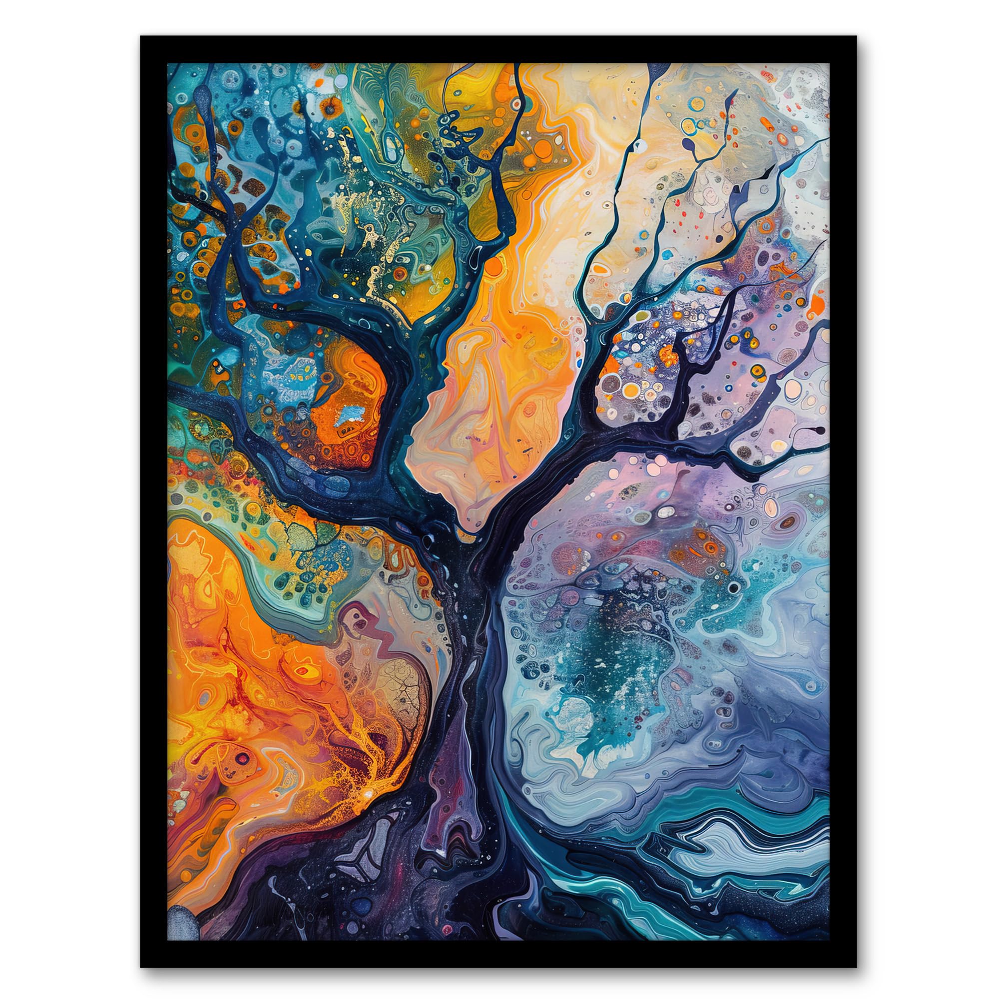 Artery8 Abstract Tree Water Bubble Painting Organic Living Room Artwork Framed Wall Art Print A4