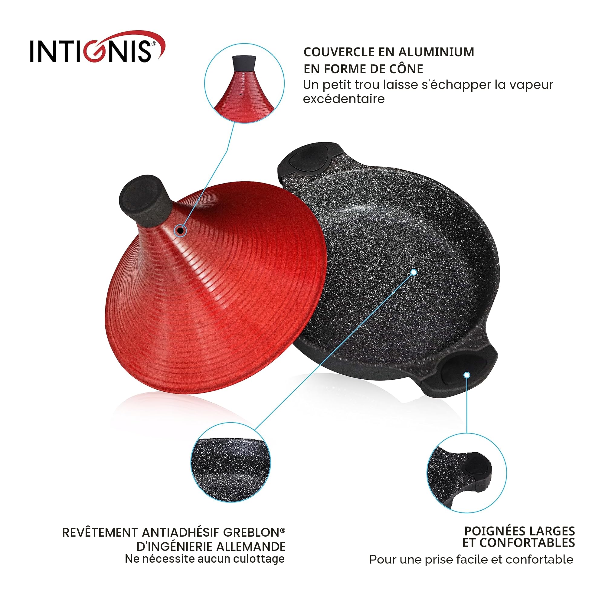 Tajine Marocain En Aluminium 28 Cm Avec Couvercle Auto-Arrosant – Plat À Tajine Antiadhésif Pour Cuisson Lente