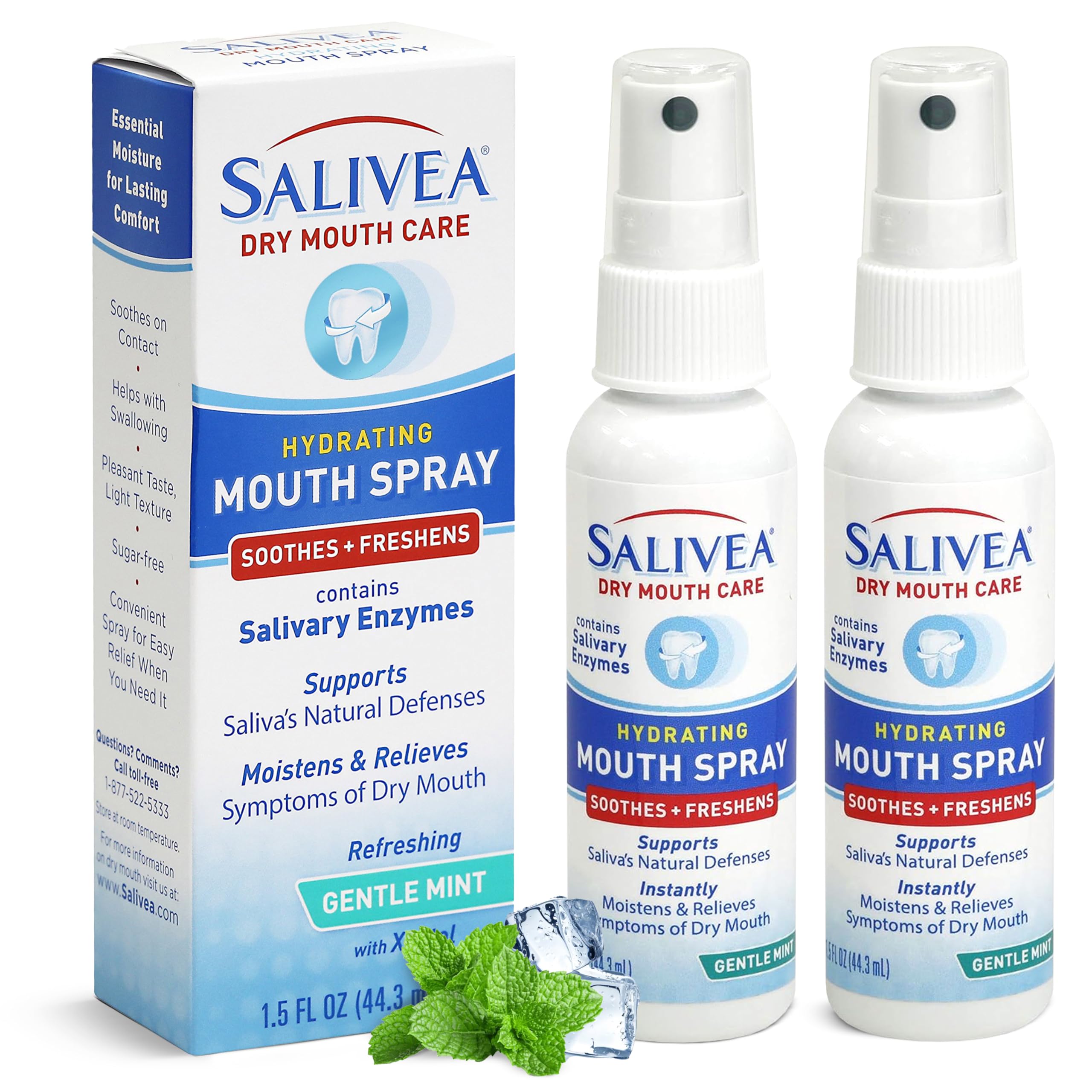 SALIVEA Extra Gentle Dry Mouth Spray - Soothing Mint Mouth Spray with Natural Salivary Enzymes - 250 Pumps (2 Pack)
