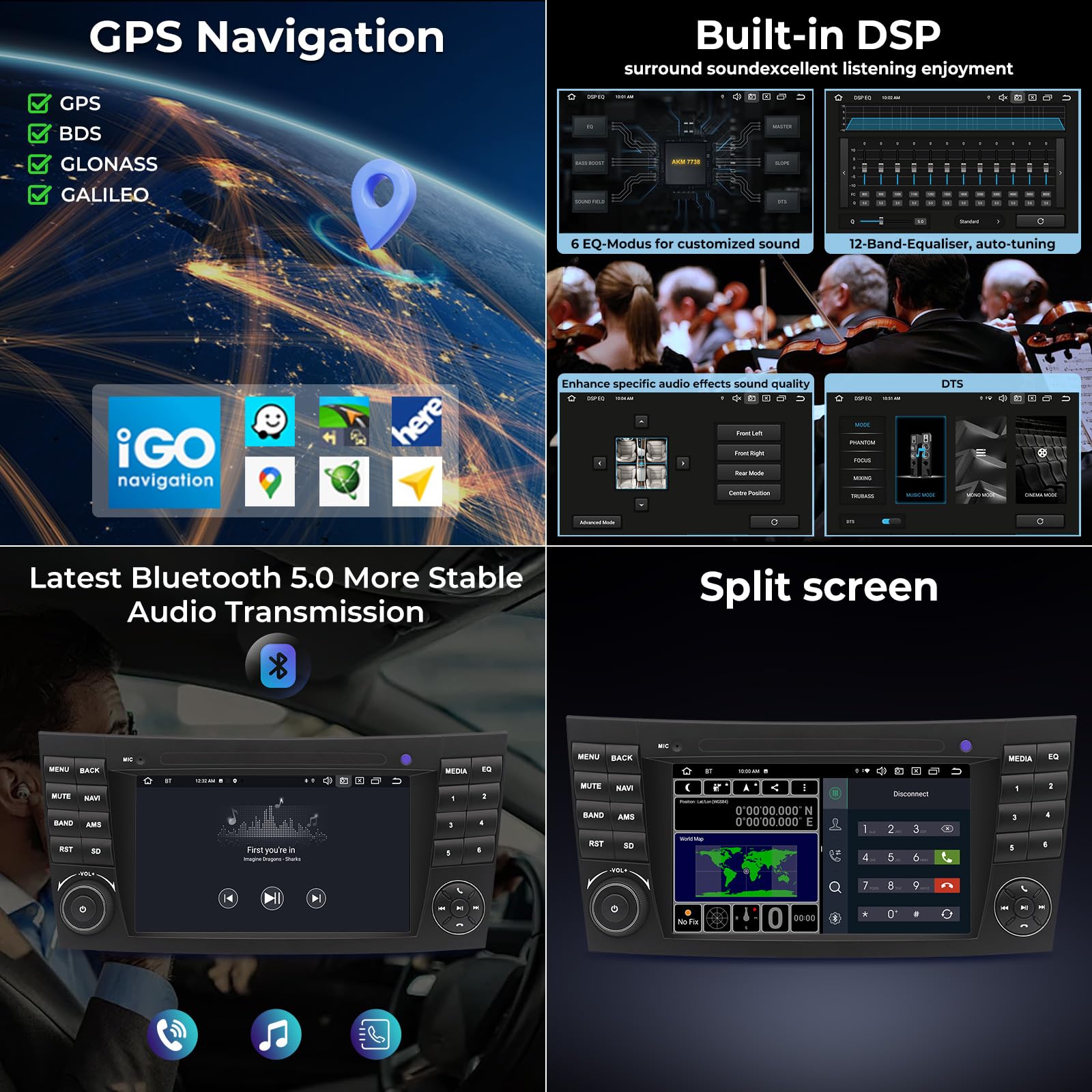 Mercedes Benz E-Klasse W211 G-Klasse W463 CLK W209 CLS W219 Autoradio mit Apple CarPlay Android Auto,7 pollici IPS Touchscreen Android 14.0 Bluetooth für Auto mit GPS Navi WiFi Am/FM (4+64G)