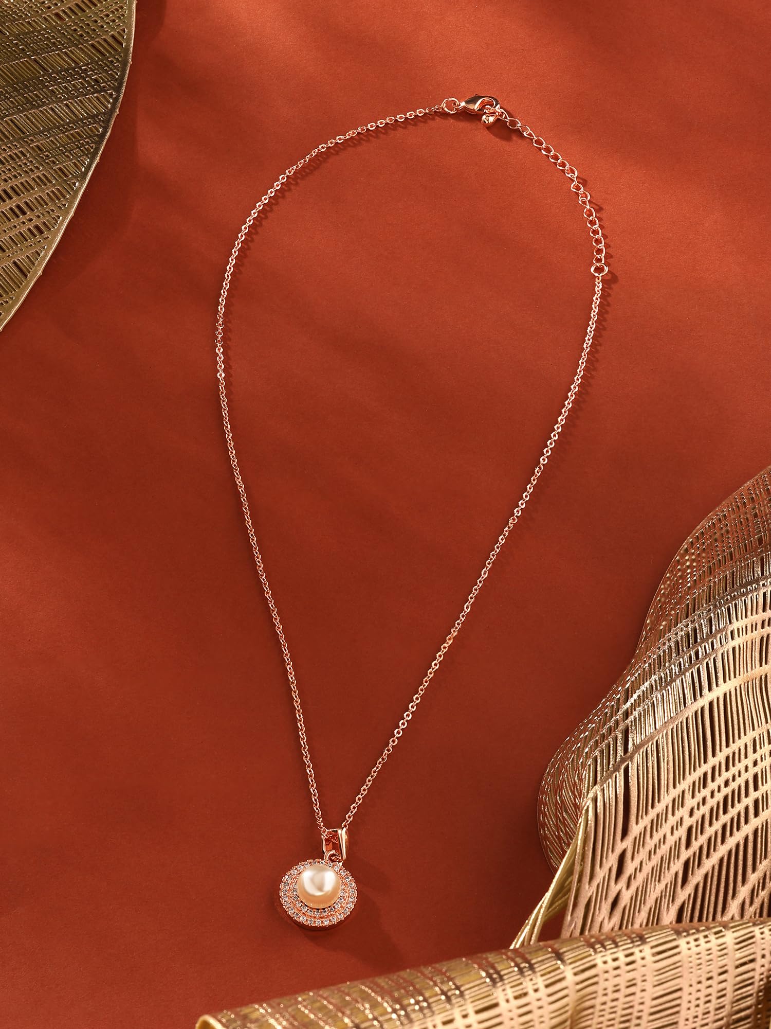Women's Dazzling Cubic Zirconia & Pearl Brass Pendant With Chain