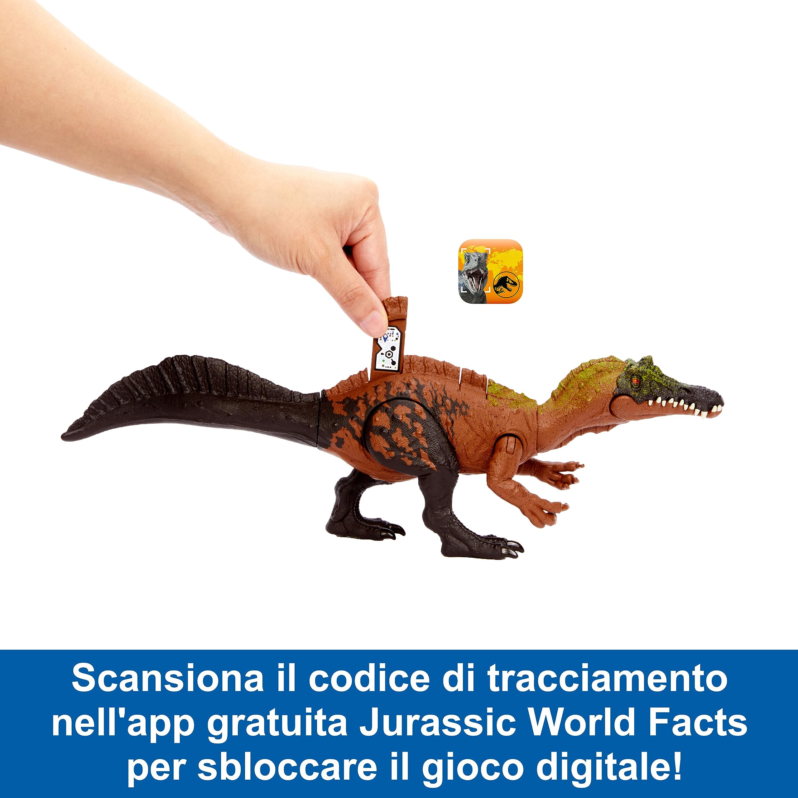 Mattel Jurassic World - Dinosauro Irritator Ruggito Selvaggio, action figure snodata con azione di attacco e ruggito roboante, giocattolo per bambini, 4+ anni, HLP22