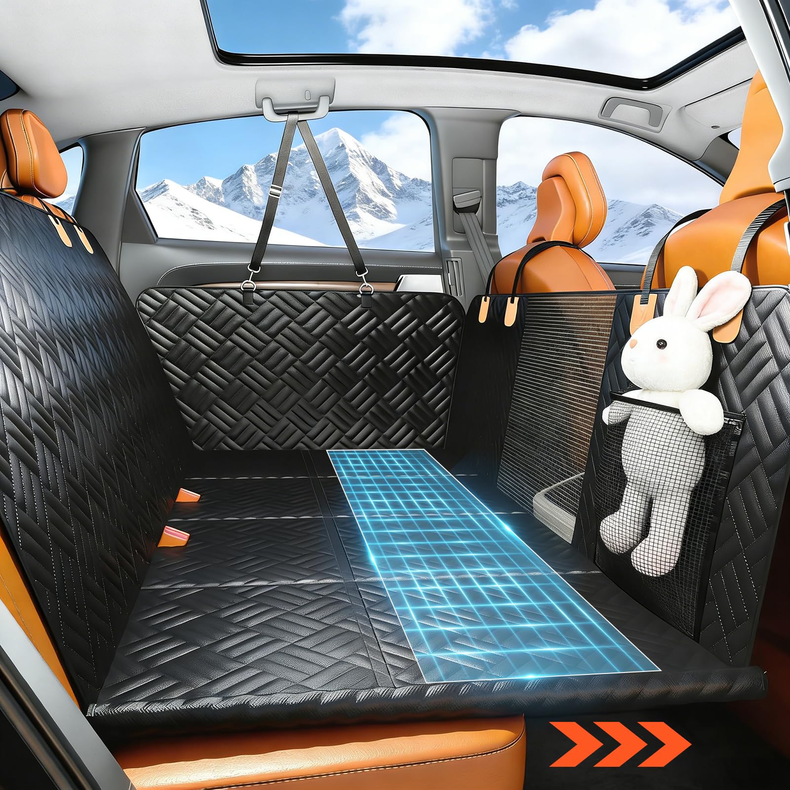 Kottwca Back Seat Extender for Dogs, Car Seat Cover with Hard Bottom - Supports 330lb, Waterproof Car Dog Hammock Nonslip BackSeat Cover, Foldable Rear Seat Protector for Truck SUV
