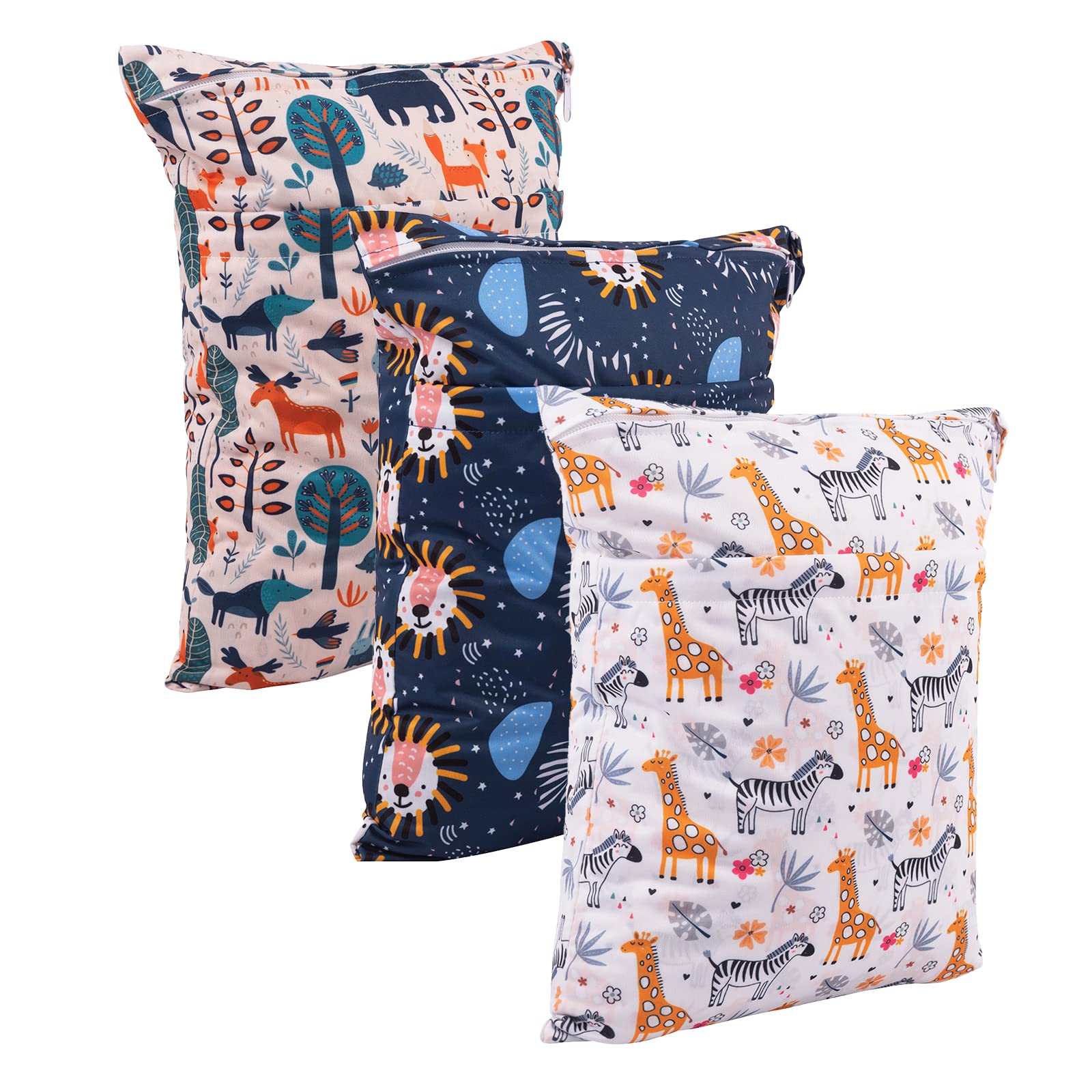Babygoal Nass- und Trockentaschen für Babywindeln, waschbare Reisetaschen, Strand, Pool, Turnbeutel für Badeanzüge und nasse Kleidung, mit Zwei Reißverschlusstaschen, Giraff und Bär, Travel