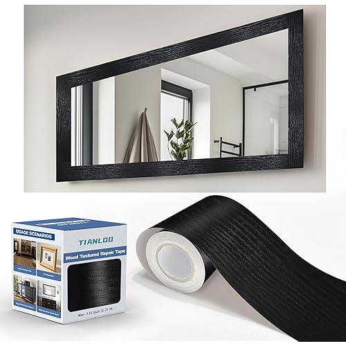 27 FT Wood Grain Wallpaper Border, Removable Waterproof Mirror Border Peel and Stick,Bathroom Mirror Frame Border.（Black）