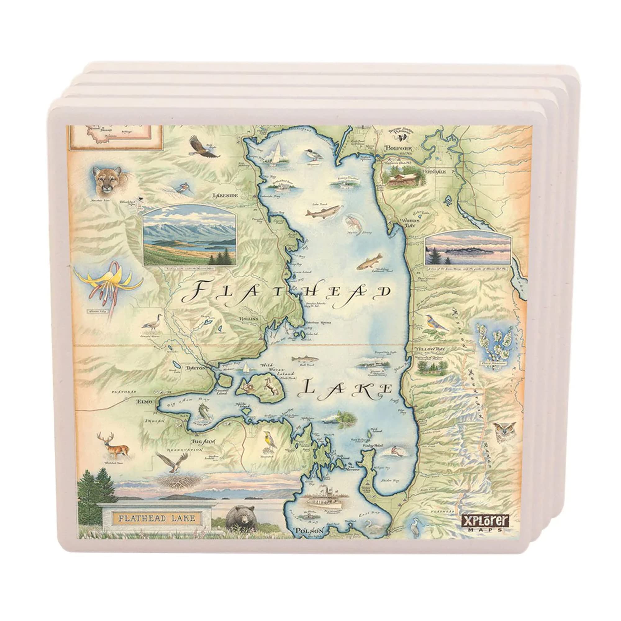 Montana's Flathead Lake Ceramic Coaster with Cork Base - Set of 4