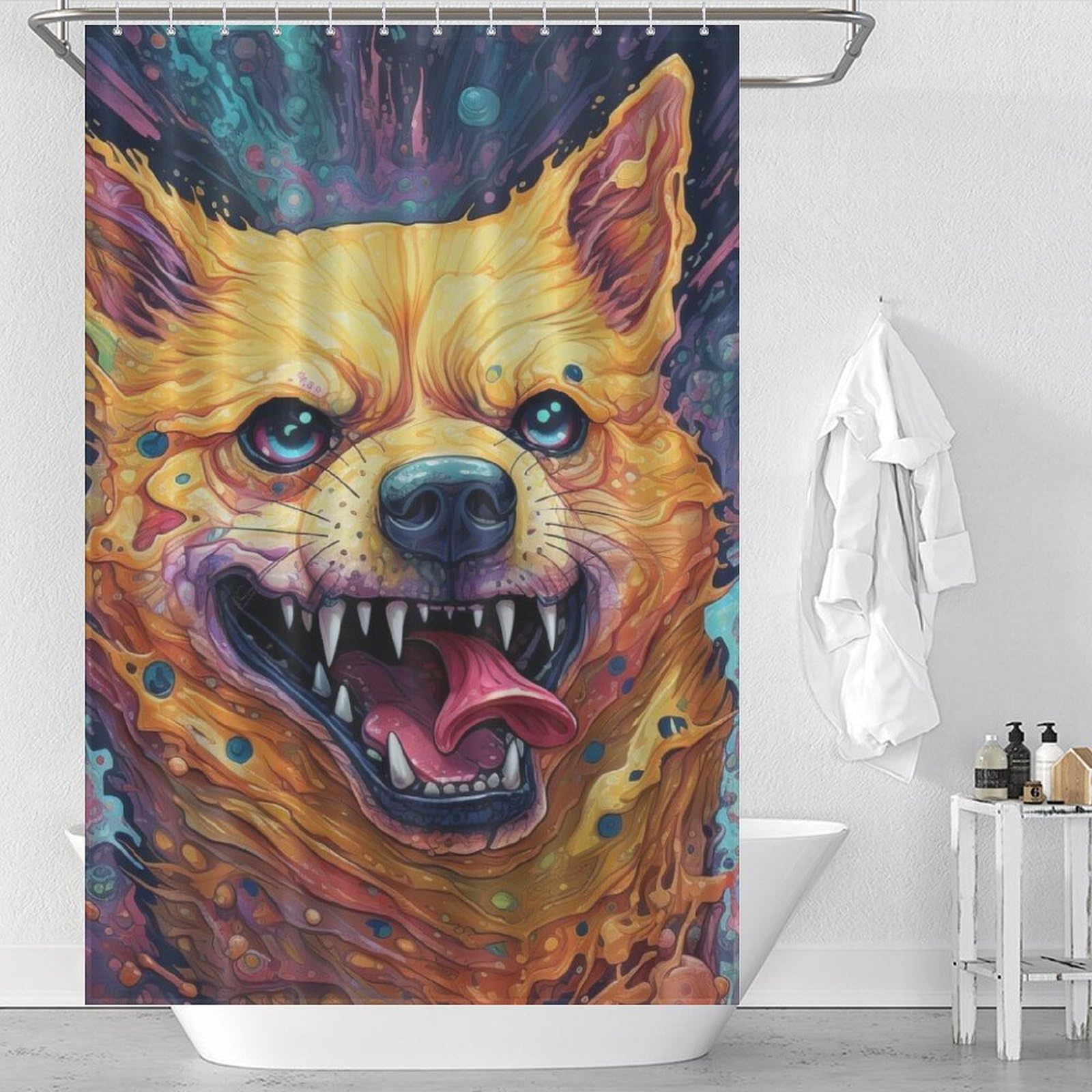 Chien rideau de douche tissu lavable en machine polyester 48x72Inch avec 12 crochets