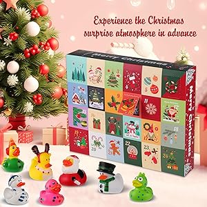 Rubber Duck Advent Calendar 2025, 24 Days Christmas Rubber Ducks Countdown Calendar 24 Pcs Christmas Ducks Advent Calendars Stocking Stuffers Bath & Pool Toys for Kids Boys Girls