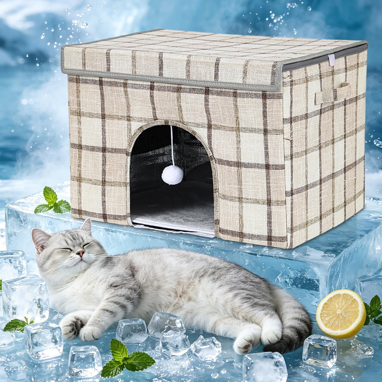 Kühlende Hundehütte Für Hunde wasserdichte Isolierte Kalte Hundehütte | mit 12 Kühlpacks und faltbarem Katzen-Kühlhaus für mittelgroße Rassen, Welpen, Katzen, draußen, drinnen, im Hof, auf dem Bal