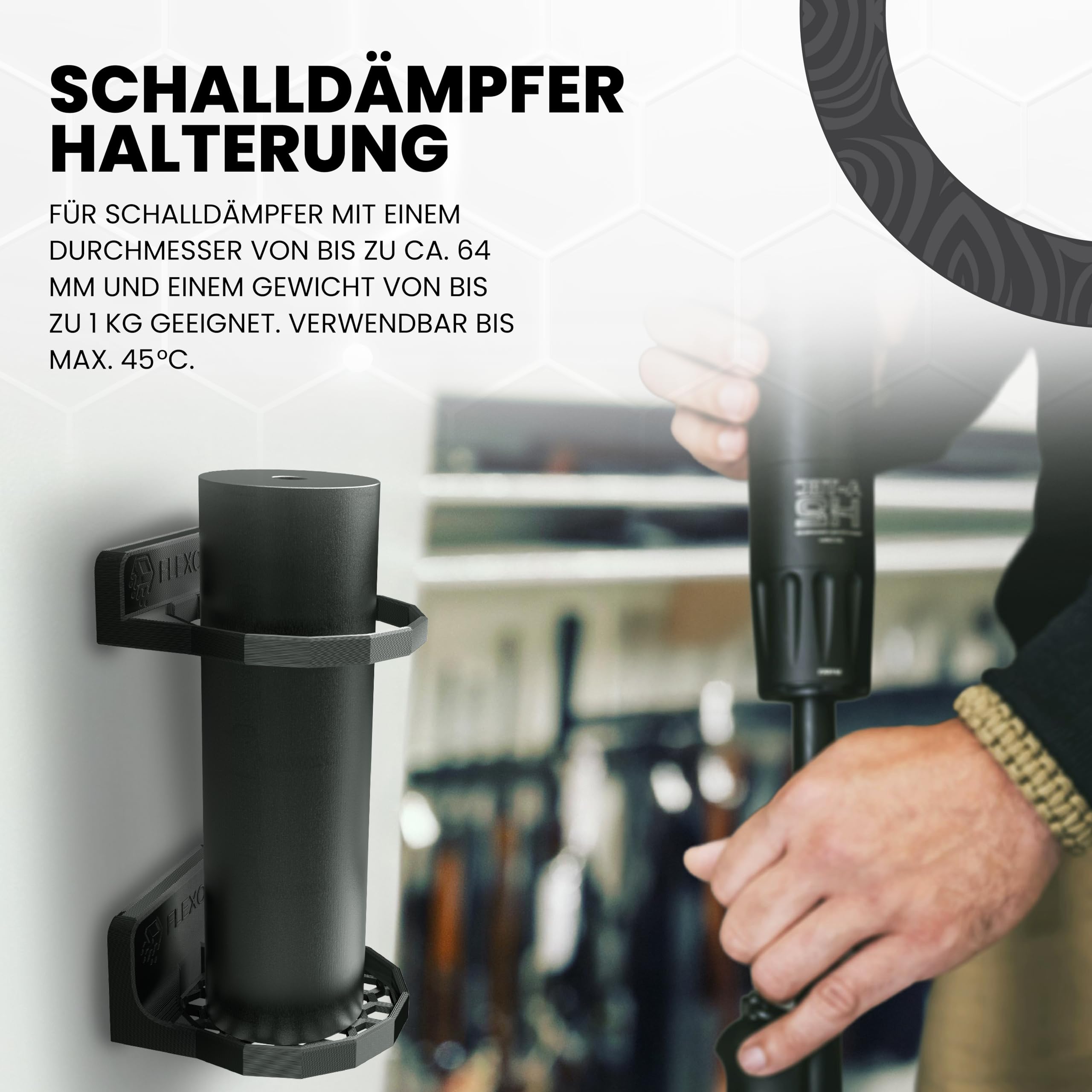 Schalldämpferhalter magnetisch in schwarz, grau & Oliv bis 1 kg & Ø 64 mm – Halterung für Waffenschrank, stabil & flexibel – Made in Germany
