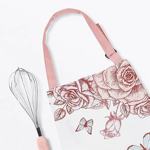 Miniatura 9 de NAQSH Delantal de algodón con bolsillo, correa ajustable para el cuello y lazos largos, delantales de chef para hombres y mujeres, ideal para