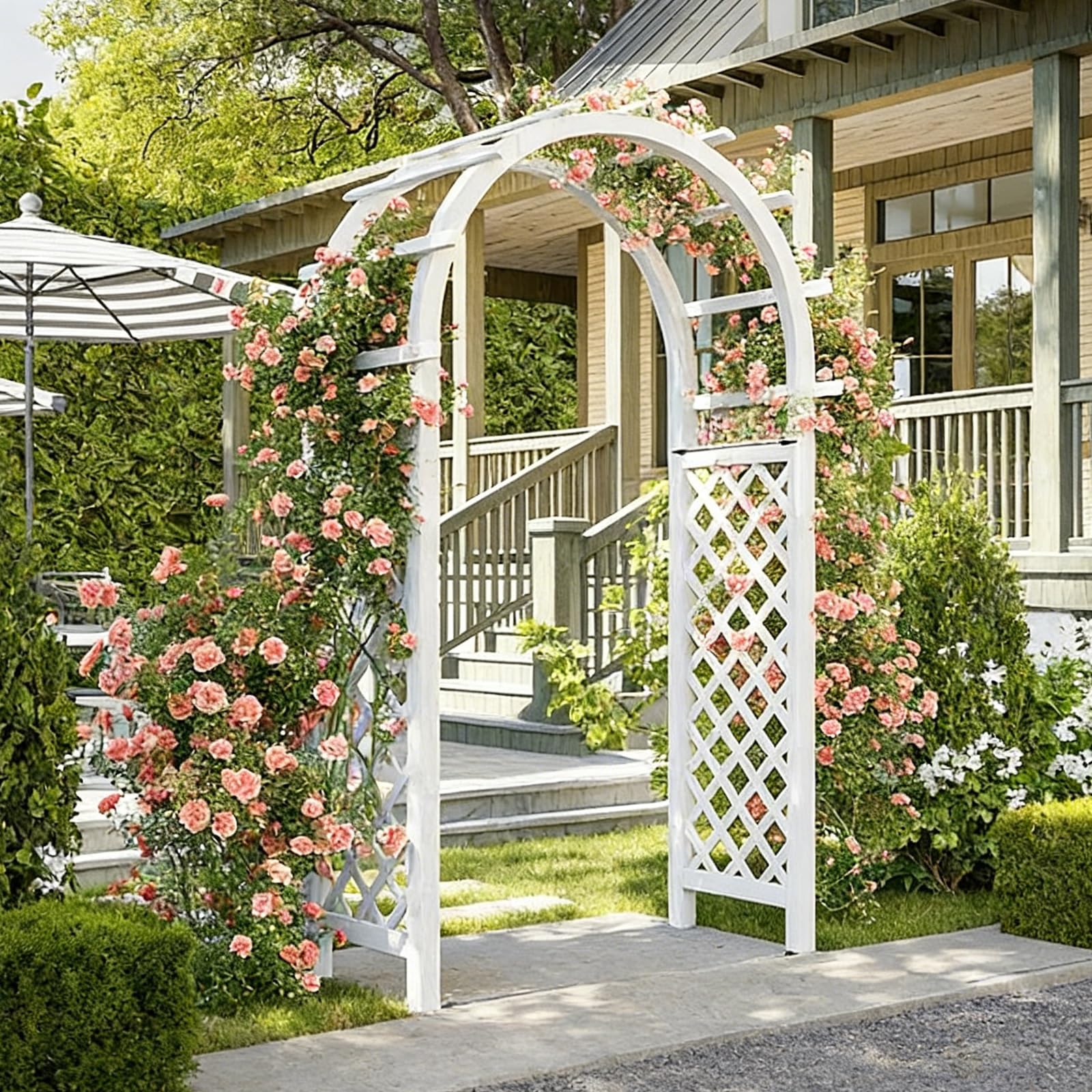 Enrejado de jardín para plantas trepadoras, arco de enrejado de madera, carga estable, impermeable, ideal para colgar macetas, luces de cadena y decoraciones