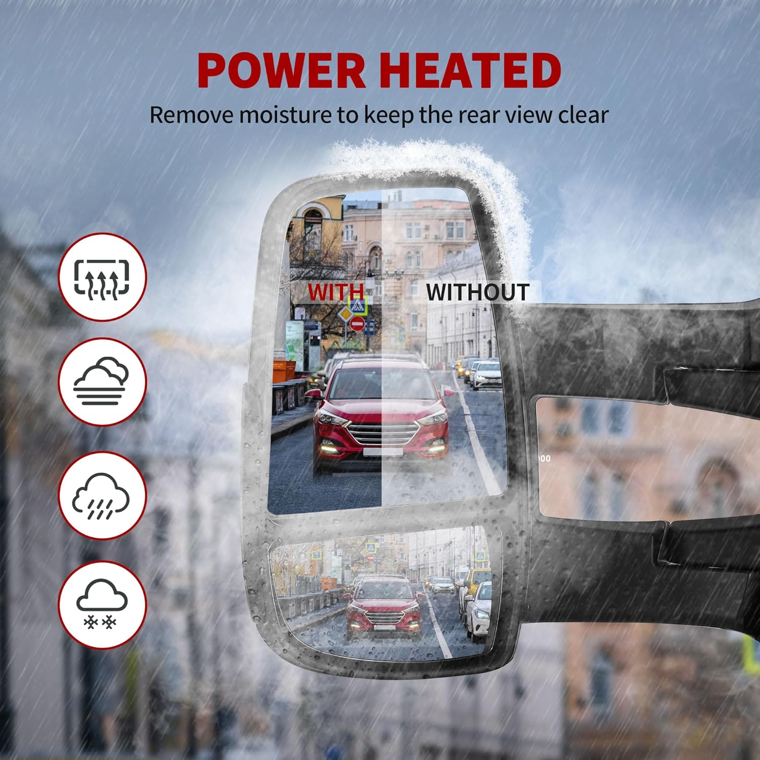 YITAMOTOR Door Mirror Compatible with 2015-2021 Ford Transit 150 250 350 Power Heated Mirror, Left Driver Side Mirror Adjustable Heated Folding, Black