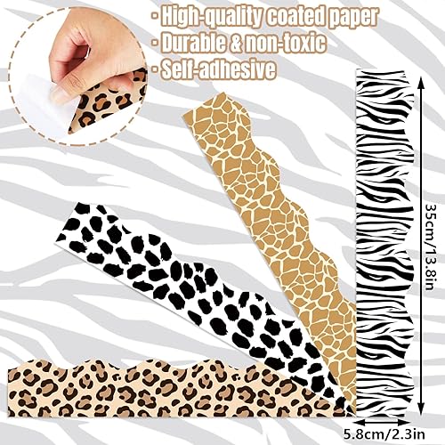 Miniatura 2 de AnyDesign Tablero de anuncios de 69 pies con estampado de animales, selva, leopardo, cebra, vaca, jirafa, colorido, troquelado, borde festoneado