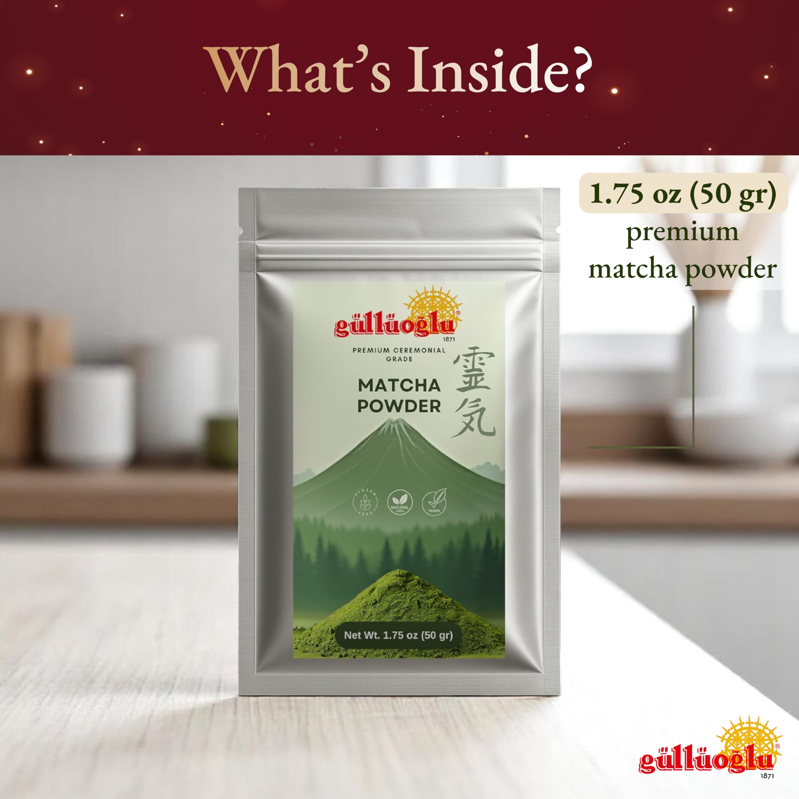 Gulluoglu Japanese Matcha Green Tea Powder - 1 75 oz 50 g Ceremonial Grade Premium Antioxidant Superfood for — view 2