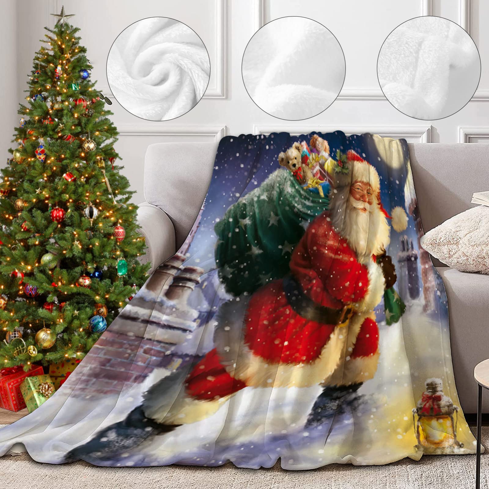 RDJSHOP Manta Navidad Feliz Navidad, Manta Navideña de Franela Santa Manta Mullida Ultra Suave y Acogedora para la Decoración del Hogar, Vacaciones de Invierno,Style1-150x220cm