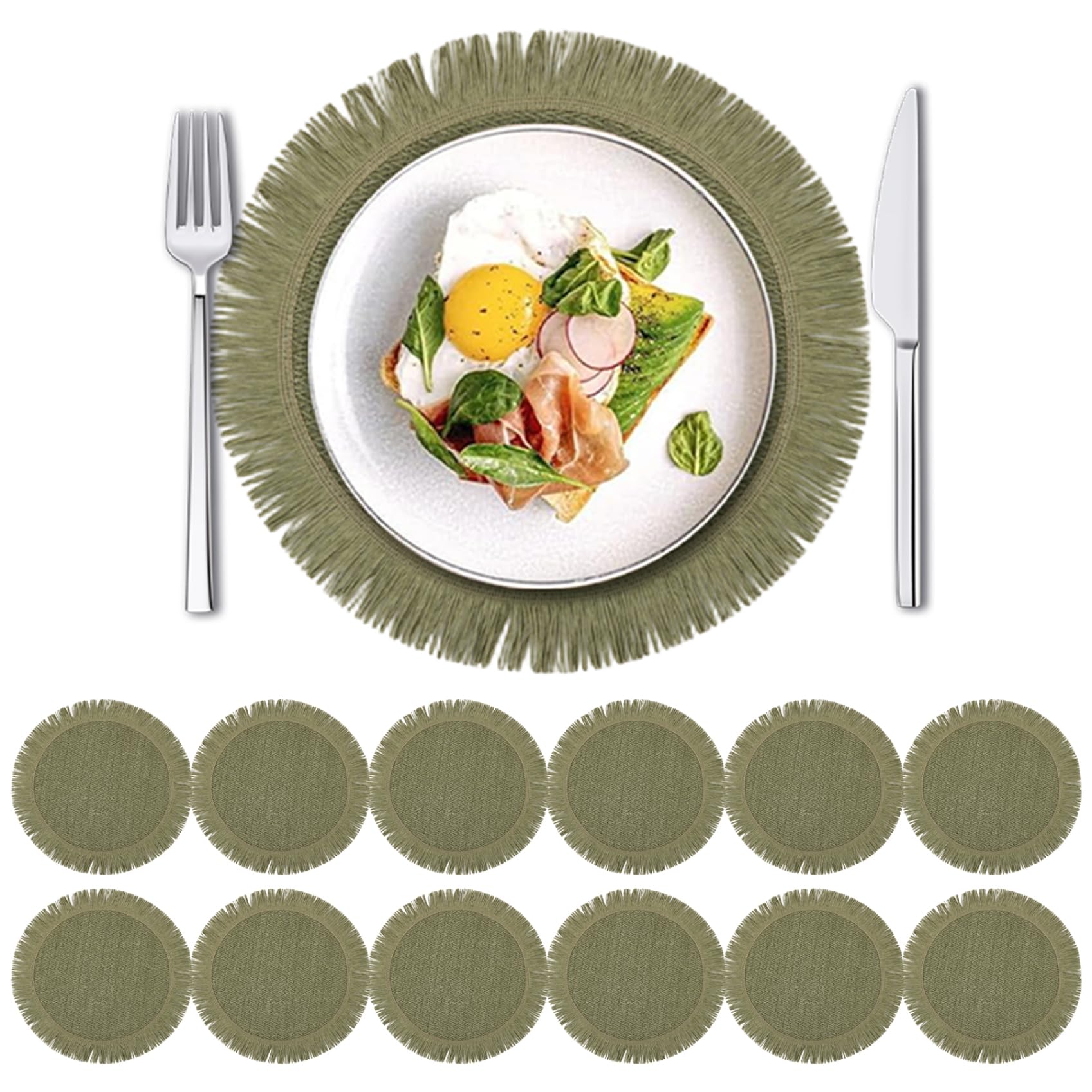 Napperons de table lavables ronds de 15 pouces | Lot de 12 tapis de cuisine rustiques tissés
