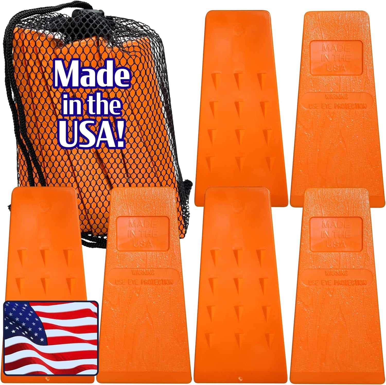 Cold Creek Loggers - Made in The USA! - 5.5" Orange Spiked Tree Wedges for Tree Cutting Falling, Bucking, Felling Wedges Chainsaw Loggers Supplies- Set of 6 Plus Free Carrying Bag