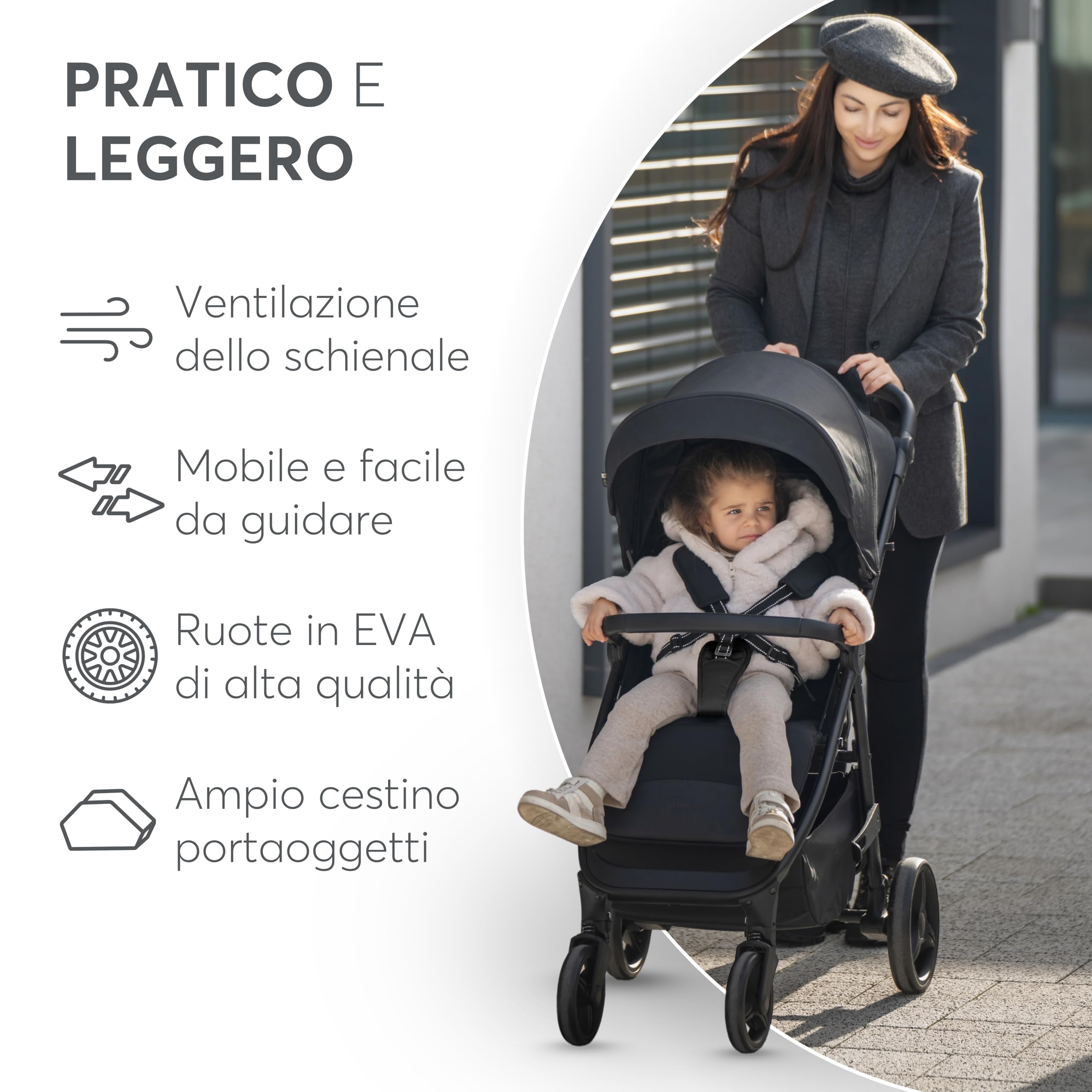 KikkaBoo Passeggino Leggero da Viaggio URBAN, 0+ Mesi fino 22 kg, Pieghevole Automatico, Beige