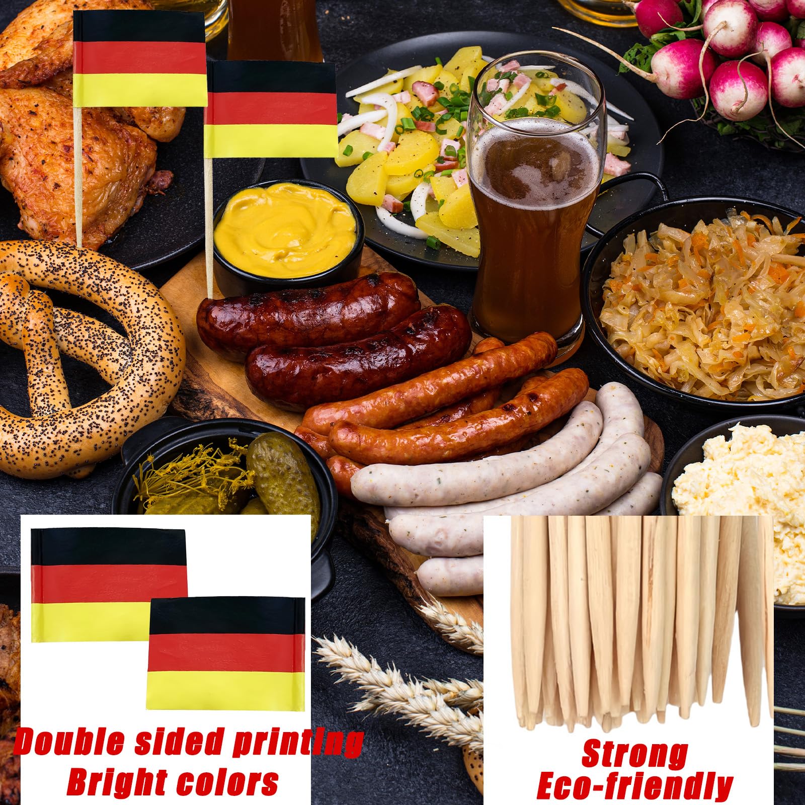 COSORO 100 Piezas Bandera de Palillos de Dientes Alemania,Mini Bandera Cóctel Pastel Sándwiches Comida Fruta Pastelería Decoración, Cupcake Fiesta Pub Copa del Mundo Decoración