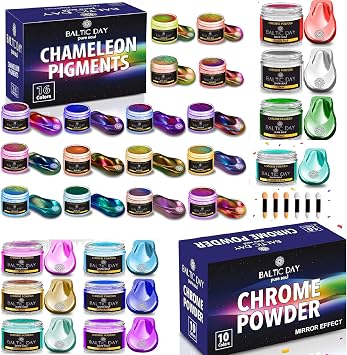 BALTIC DAY - Chameleon Mica Powder & Chrome Powder Pigments Set - Color Shift Pigment for Epoxy Resin, Painting, Nails