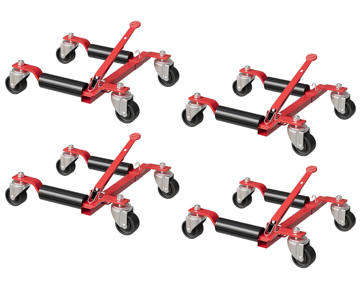 Car Wheel Dolly Jack Set of 4, Heavy Duty 6000 LBS Capacity Mechanical Wheel Dolly with Ratcheting Foot Pedal, Vehicle Positioning Jack for Tire Auto Repair Moving, Red