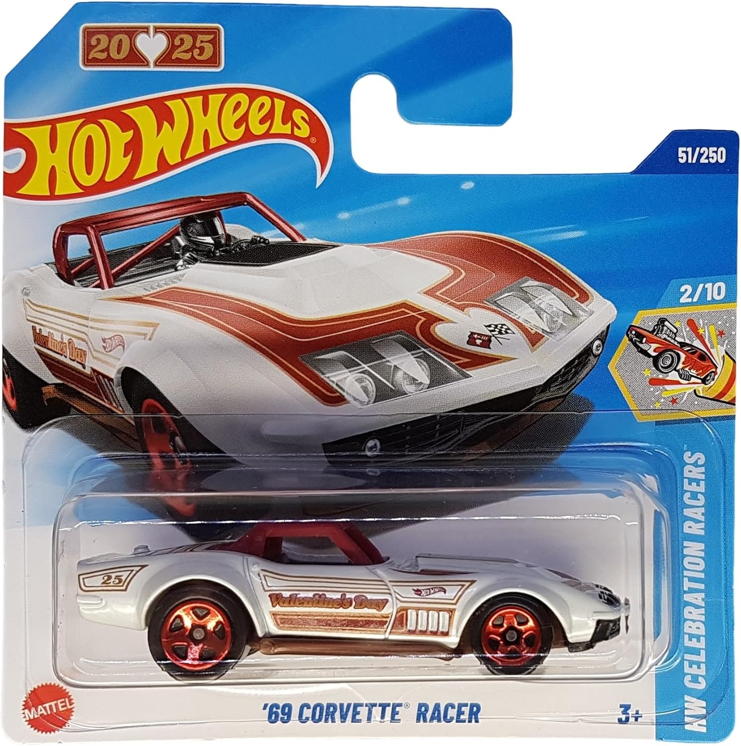Hot Wheels - '69 Corvette Racer - HW Celebration Racers 2/10 - HYX01 - Short Card - Valentine's Day - Mattel 2025 - 1:64
