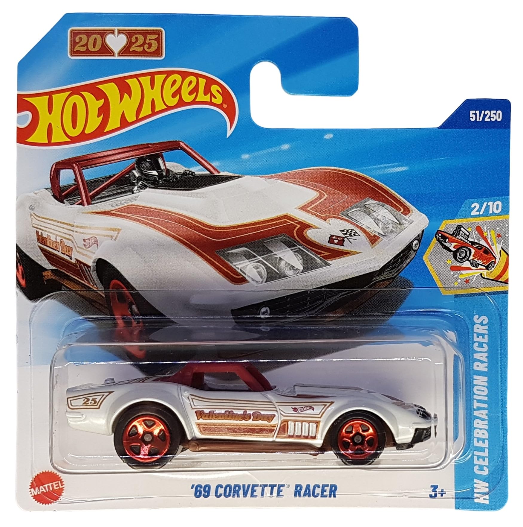 Hot Wheels - '69 Corvette Racer - HW Celebration Racers 2/10 - HYX01 - Short Card - Valentine's Day - Mattel 2025 - 1:64