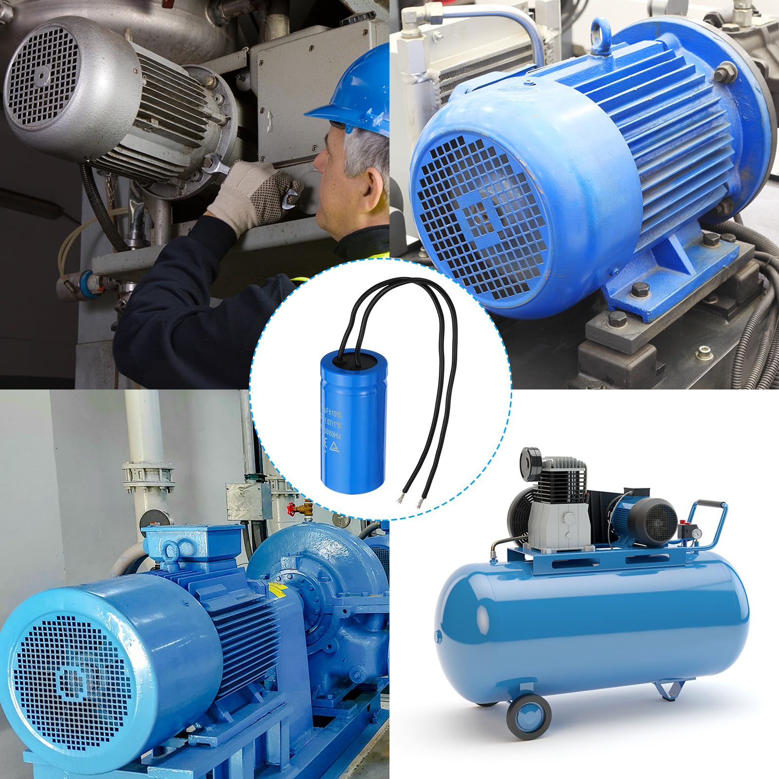 PATIKIL CD60 Przekładnia Kondensator, 100uF 250 VAC 2 Przewody 50/60 Hz Silnik Start Kondensator do sprężarki powietrza Funkcja uruchamiania silnika