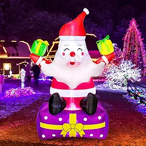 6ft Inflatables Christmas Yard Decorations, Blow Up Santa with Gift Boxes, Xmas Inflatable with LED Lights for Outdoor Yard Garden Party Decor