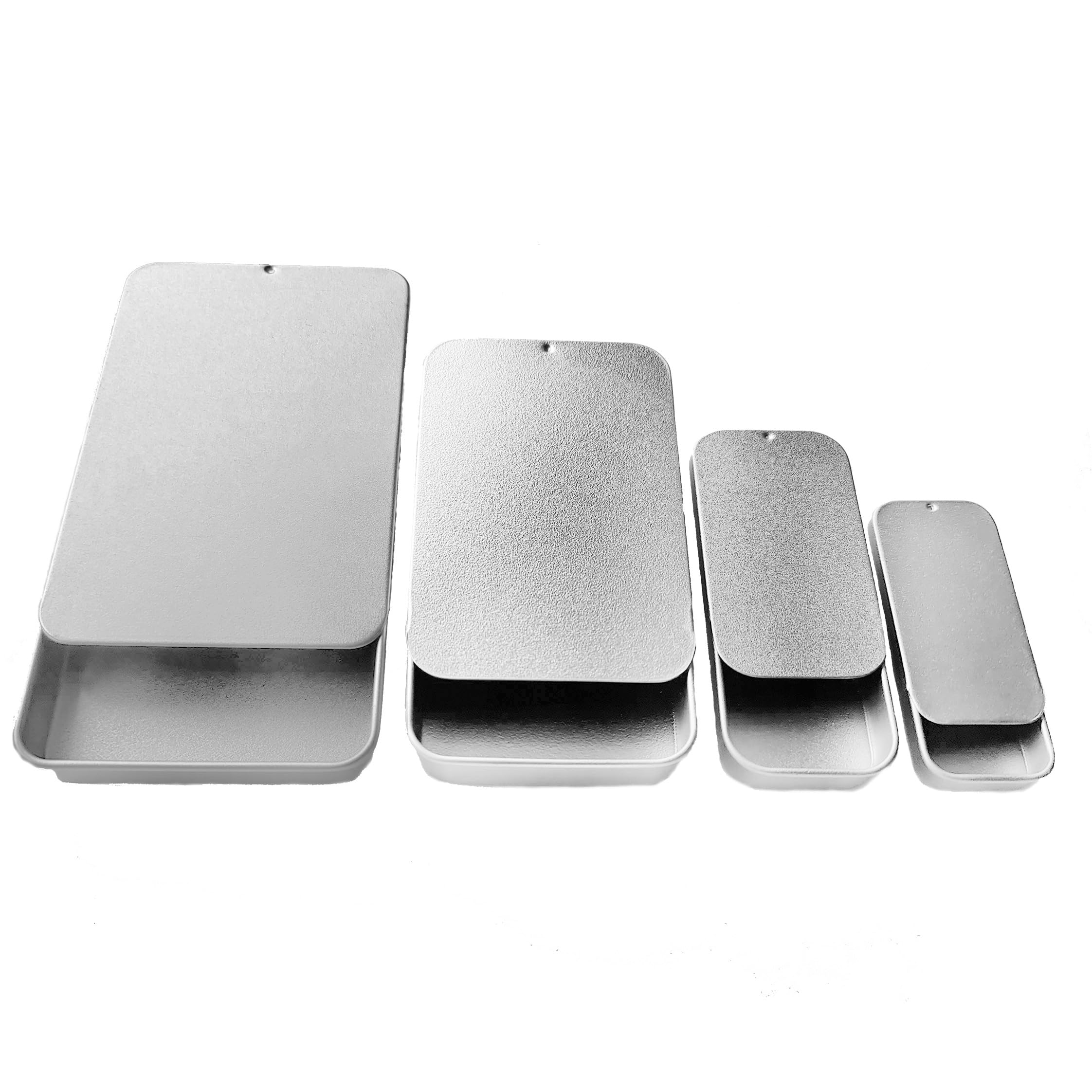 SHC Web Set of 4 Rectangular Tin with Sliding Lid 10ml/20ml/40ml/50ml - Small Travel Container/Sweets/Lip Balm/Favour/Gift/Pill/Cosmetic Box