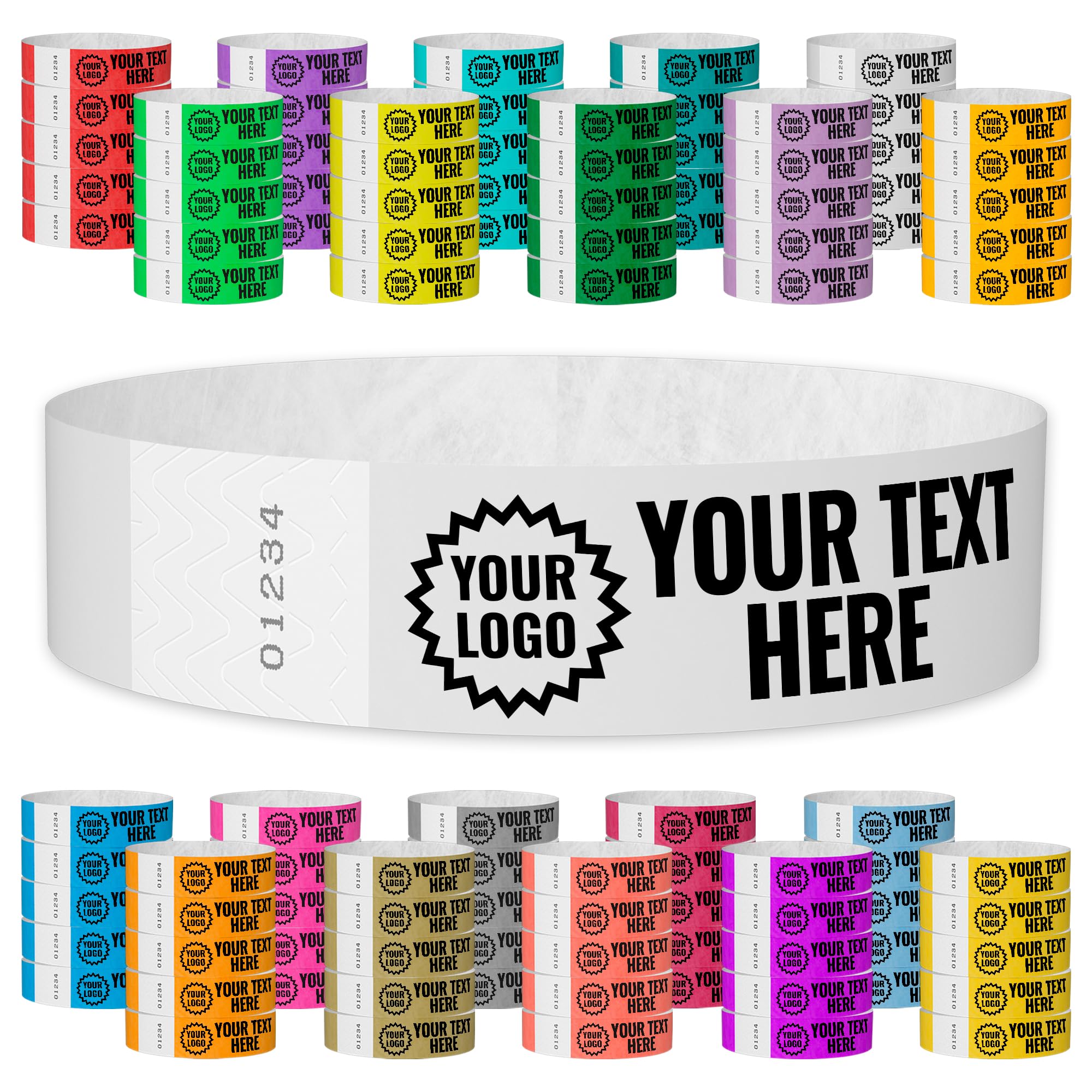 WristCo White Custom Imprint Wristbands - 3,000 Tyvek - Select Qty