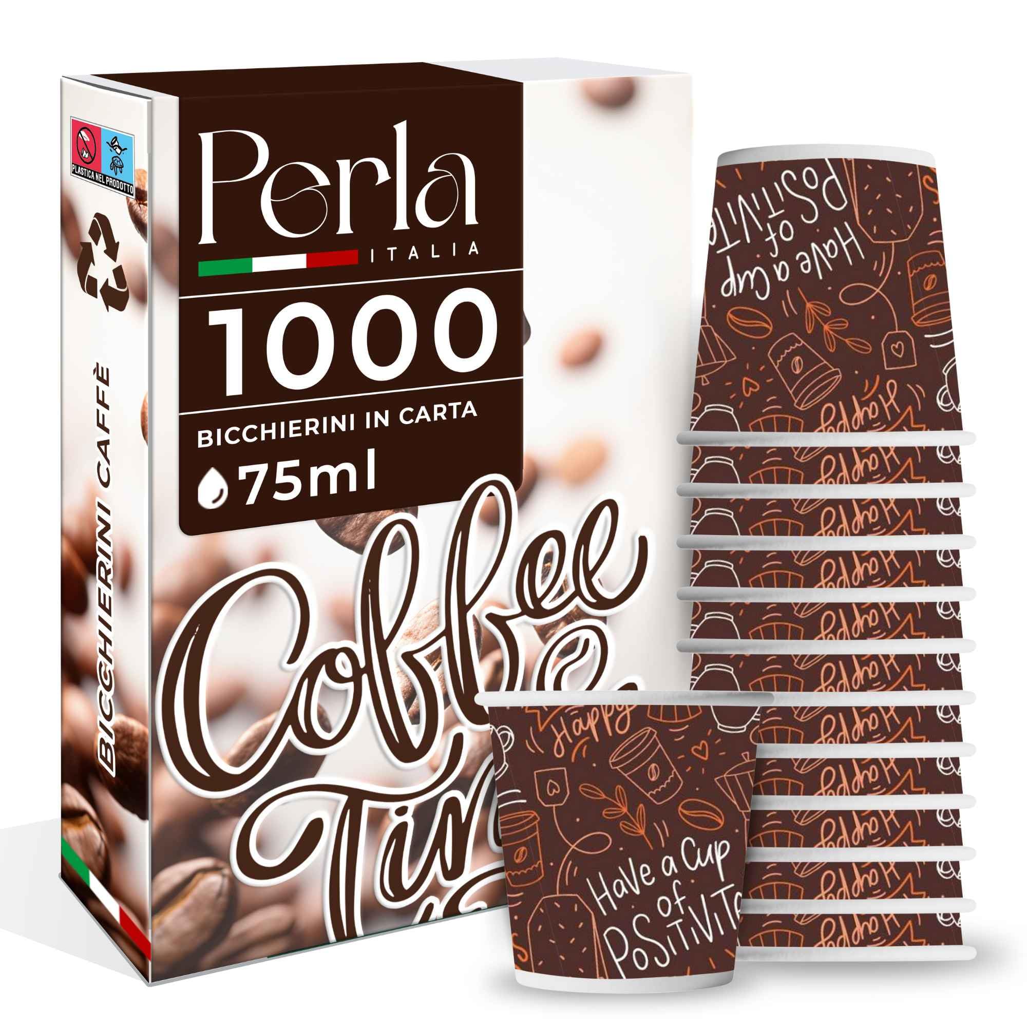 Perla Italia - 1000 Bicchierini Caffe Carta 75ml - Bicchieri Caffè Monouso - Bicchierini da Caffè Usa e Getta
