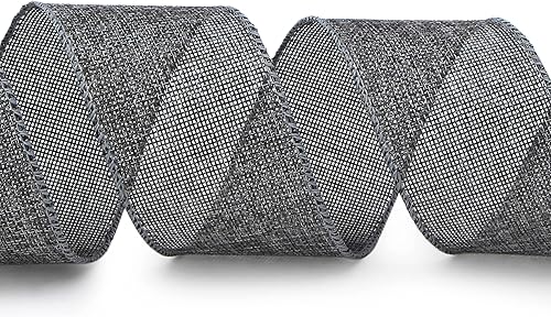 Vista 62 de Ribbli Cinta con alambre de arpillera azul marino, 2-1/2 pulgadas x 10 yardas continuas, cinta con borde con alambre para lazo grande, corona