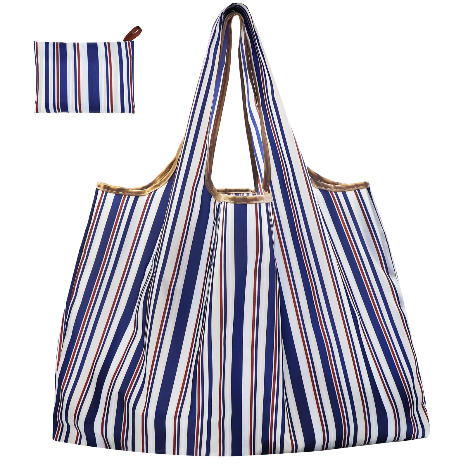 CHEESANHERR Foldable Reusable Shopping Bags, Large Folding Shopper Bag, Lightweight Tote Bag Grocery Bag, Washable Handbag Portable Pouch for Daily Use Shopping Travel, 53 X 66 cm (Blue Stripe) — image 1