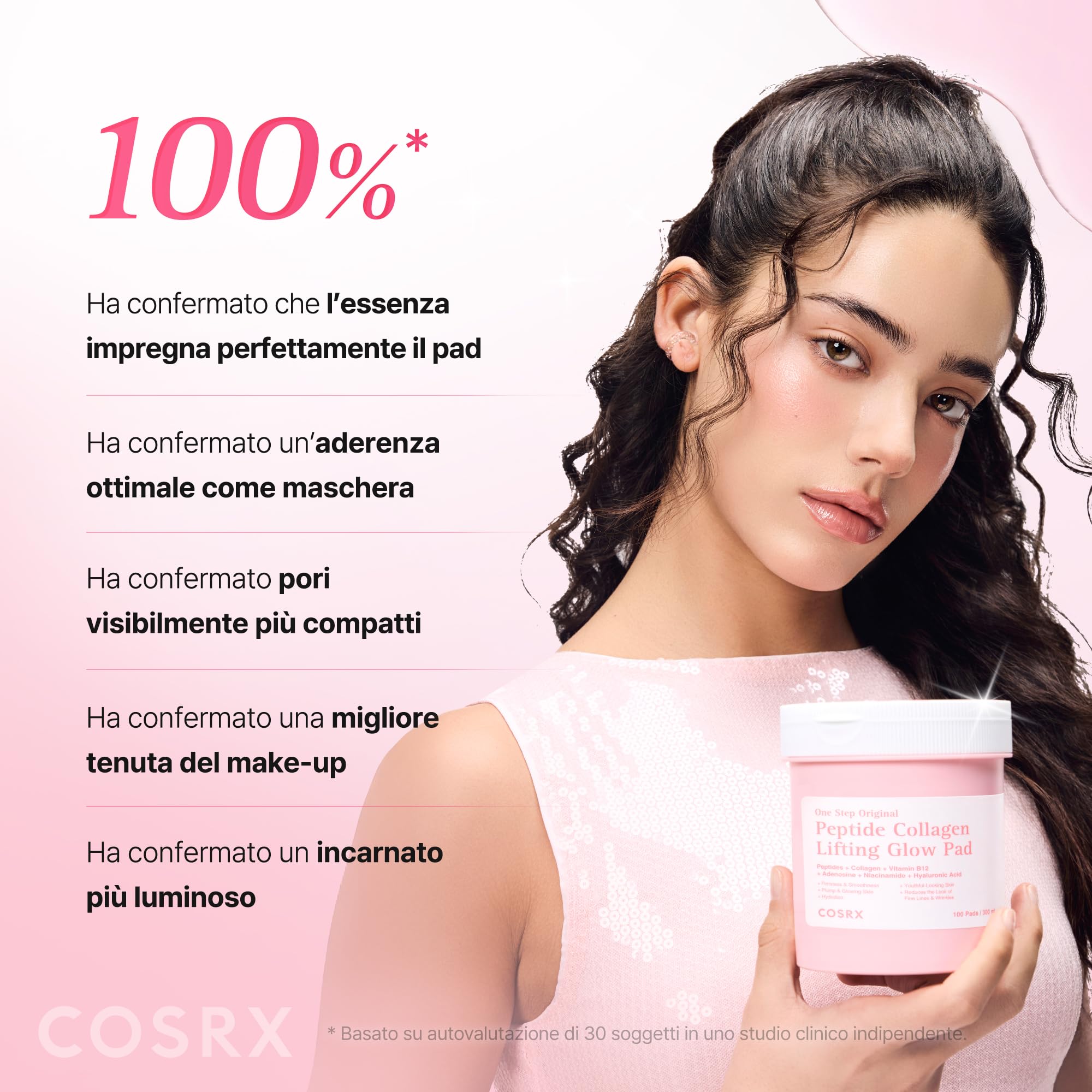 COSRX One Step Original Peptide Collagen Lifting Glow Pad, 100 Pads, Firming & Plumping Toner Pads for Makeup Prep with Peptides, Collagen, Niacinamide, Anti-Ageing Korean Skincare